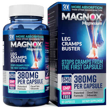 MAGNOX® Buster | Patented Clinically Tested 380mg Magnesium Supplement for Spasms & Leg Cramps at Night | One Capsule a Day for Almost Full Dosage | 3X More Absorption | Dead Sea Minerals (60 Caps) MAGNOX uk supplements