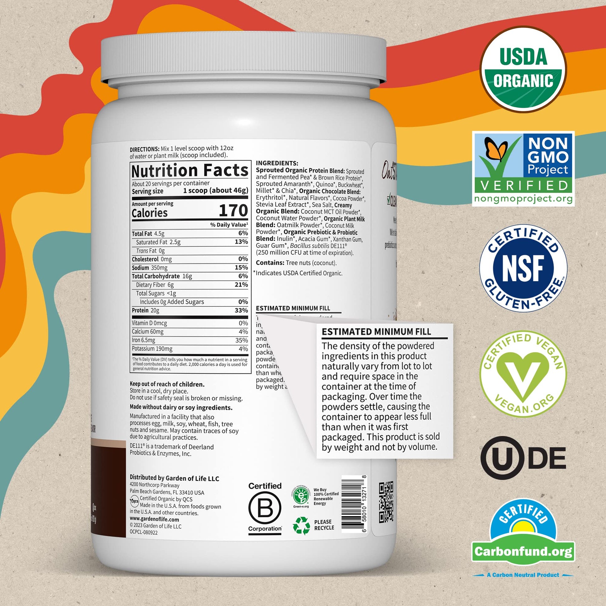 Garden of Life Creamy Organic Vegan Protein Powder + OatMilk, 20g Complete Plant Garden of Life uk supplements