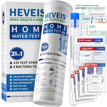 21-in-1 Home Drinking Water Testing Kit - 120 Strips + 4 Bacteria Tests - Tap and Well Water Test Kit, Easy to Test and Read for Hardness, Lead, Iron, Fluoride, pH, Copper, Bacteria and More HEVEIS uk supplements