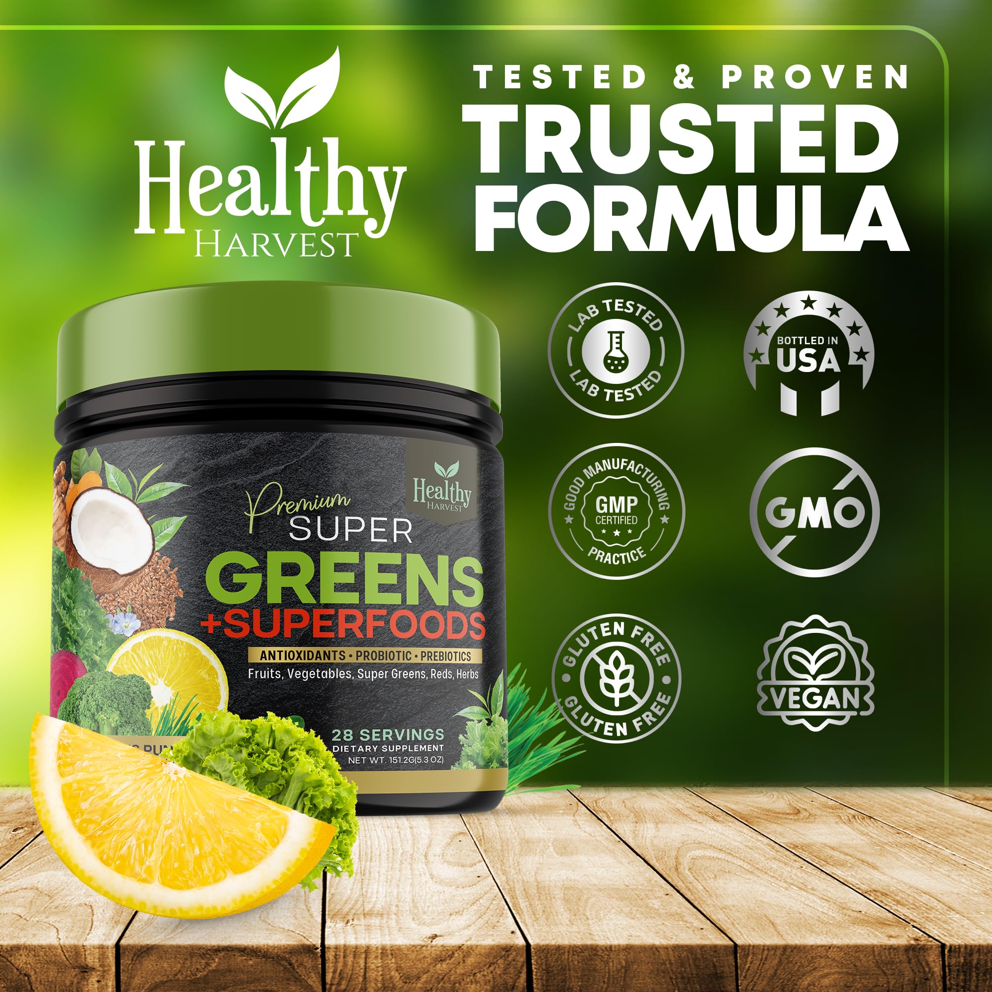 Greens Powder Superfood Supplement - Super Green Reds Smoothie Mix Blend with Spirulina Healthy Harvest Nutrition uk supplements