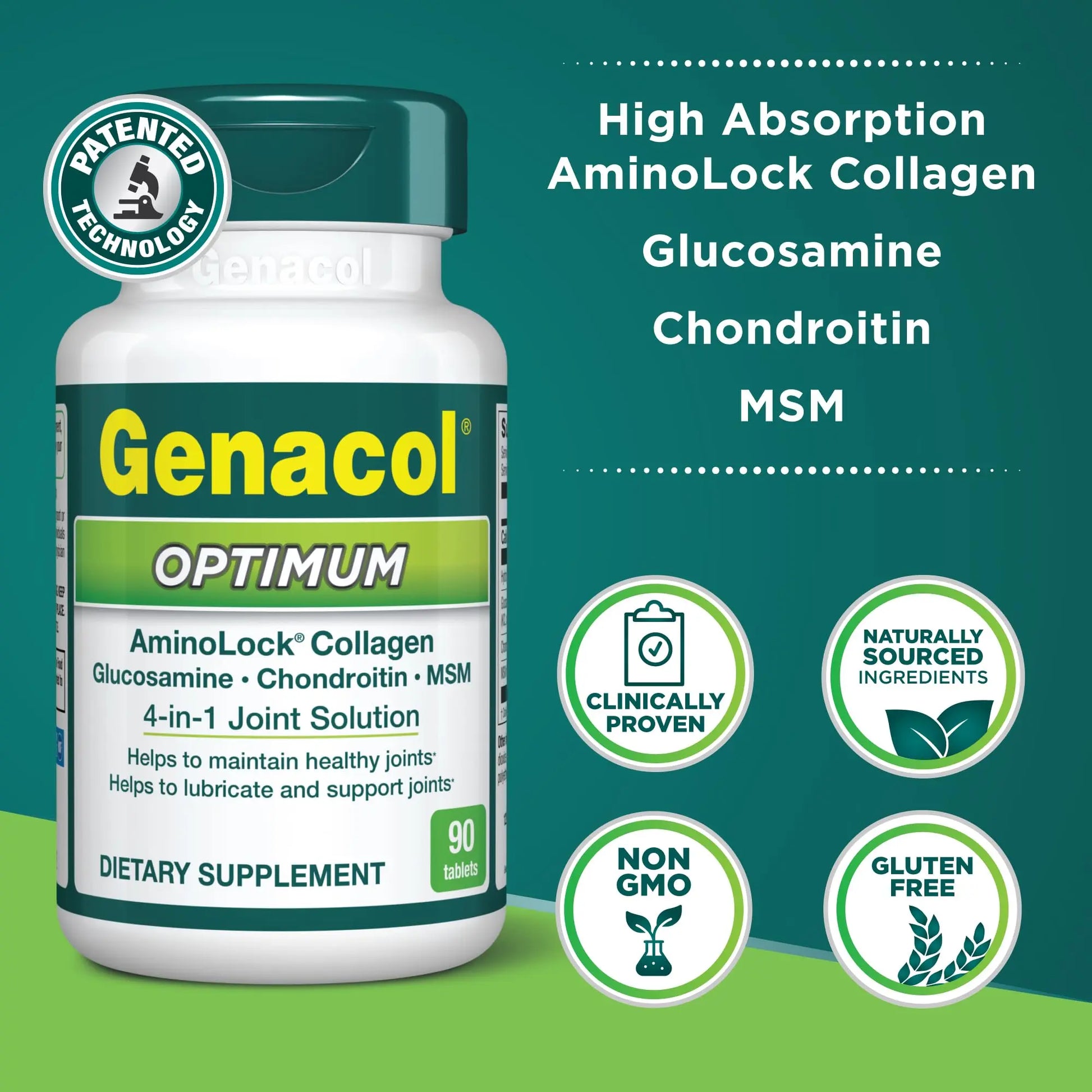 Genacol Optimum – Glucosamine, Chondroitin, MSM and Ultra-Hydrolyzed Collagen Tablets, Maintains Healthy Joints, Protects & Lubricate Cartilage, 90 Tablets (30-Day Supply) Genacol uk supplements