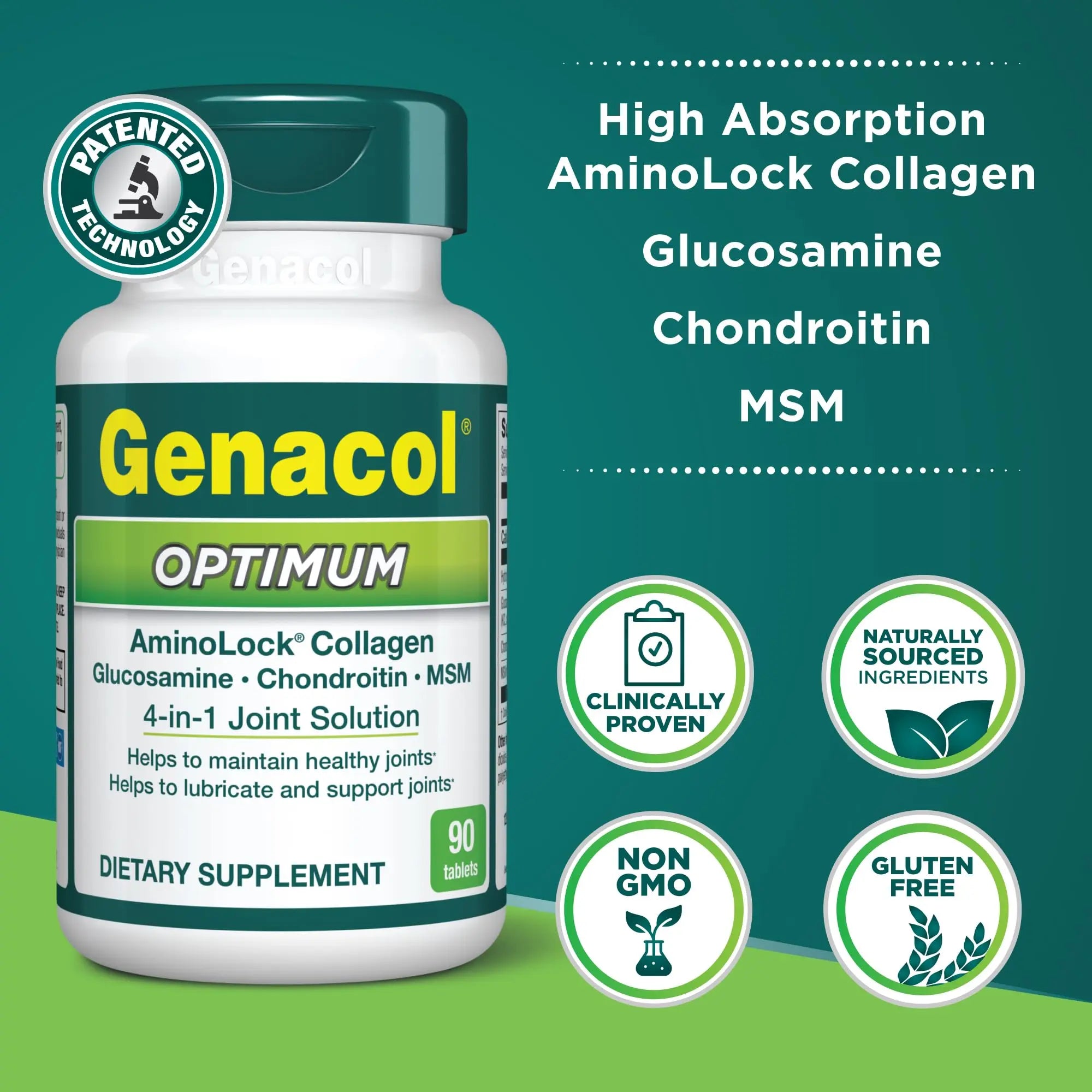Genacol Optimum – Glucosamine, Chondroitin, MSM and Ultra-Hydrolyzed Collagen Tablets, Maintains Healthy Joints, Protects & Lubricate Cartilage, 90 Tablets (30-Day Supply) Genacol uk supplements