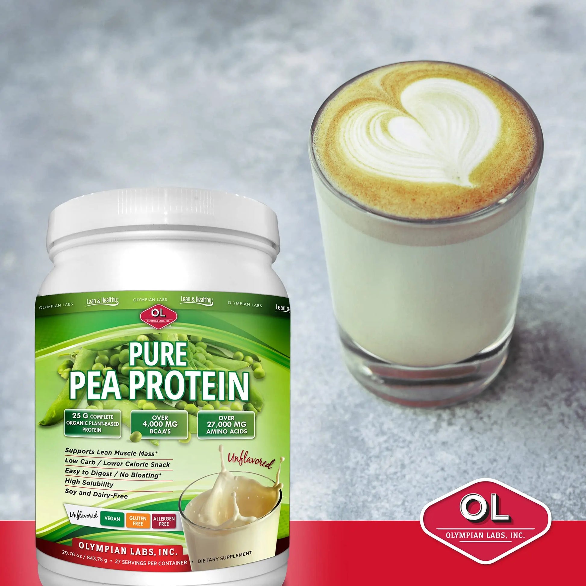 Olympian Labs Plant Based Pea Protein Powder, Unflavored - 25g of Protein, Vegan, Low Net Carbs, Gluten Free, Lactose Free, No Sugar Added, Soy Free Olympian Labs uk supplements