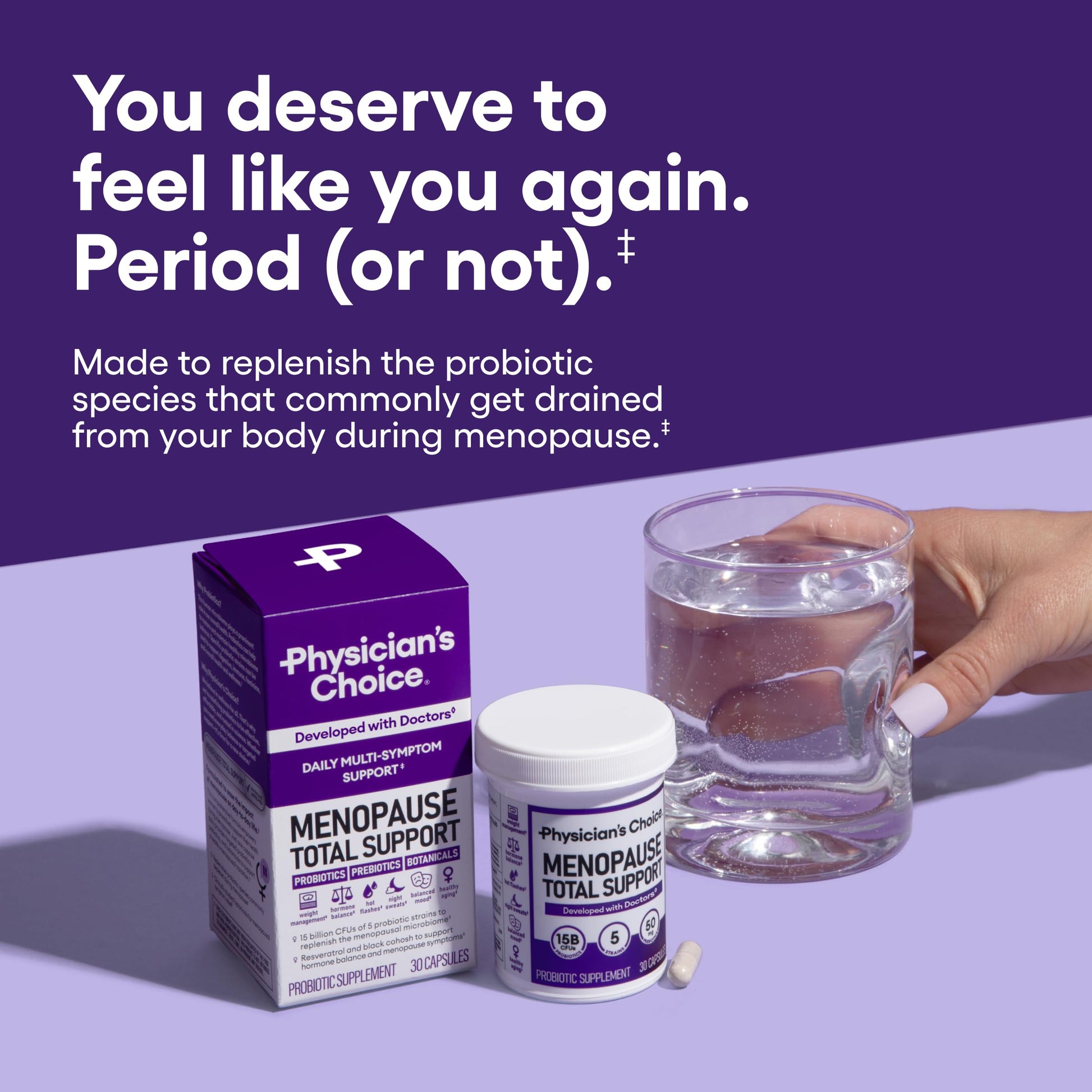 Physician's CHOICE Menopause Probiotic Supplement for Women - Supports Hormone Balance, Hot Flashes, Night Sweats, Weight Management, Bloating & Gut Health - with Black Cohosh, Resveratrol+ - 30ct Physician's CHOICE uk supplements