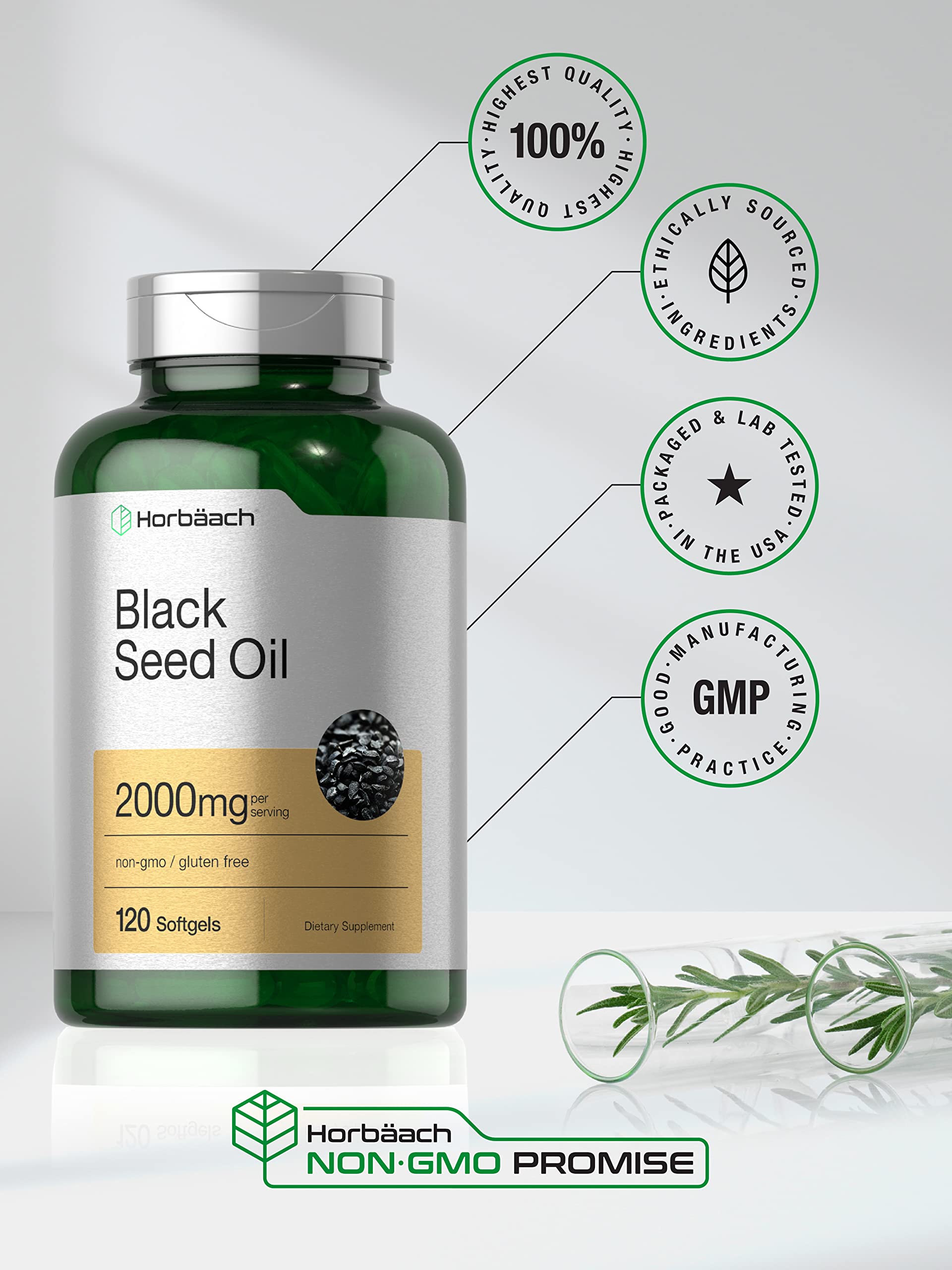 Black Seed Oil 2000mg | 120 Softgel Capsules | Cold Pressed Nigella Sativa Pills Horbäach uk supplements