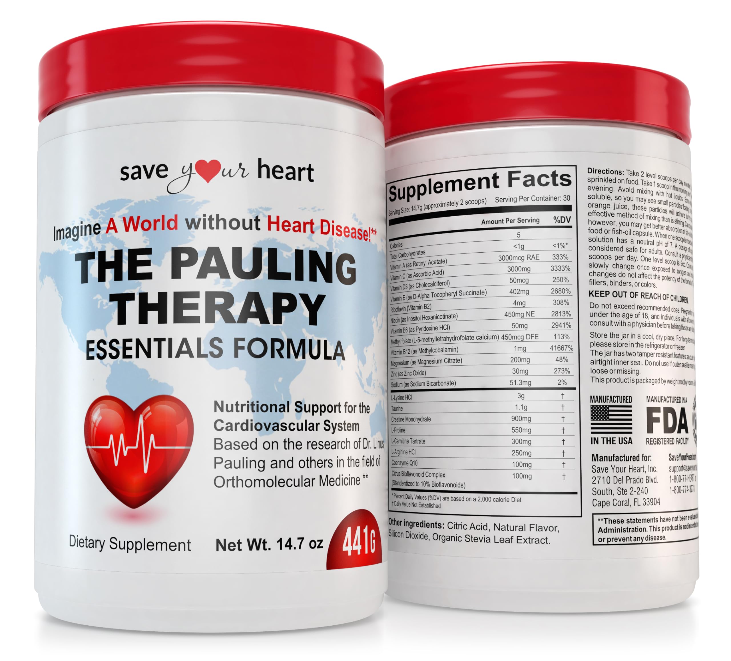 SAVE YOUR HEART Cardio Heart Health Powder Supplement - The Pauling Therapy Essentials Formula (PTEF) Healthy Vitamin C, B-12, L-Lysine, L-Arginine, Magnesium, Zinc + Vitamins, Minerals & Antioxidants SAVE YOUR HEART uk supplements
