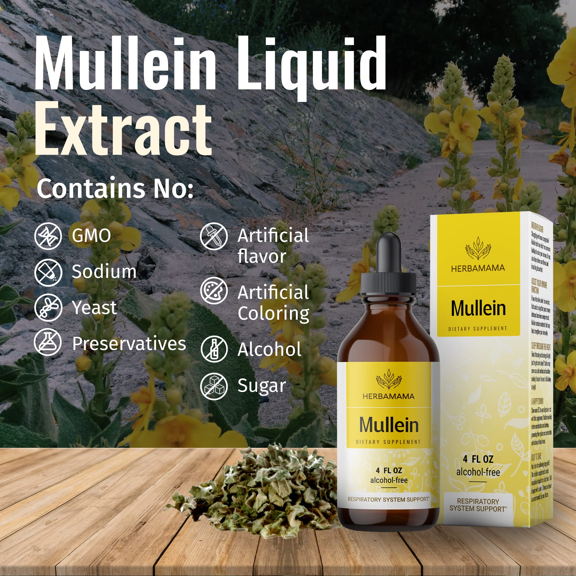 Mullein Leaf Tincture - Lung Cleanse - Vegan Mullein Drops - Lung Detox HERBAMAMA uk supplements