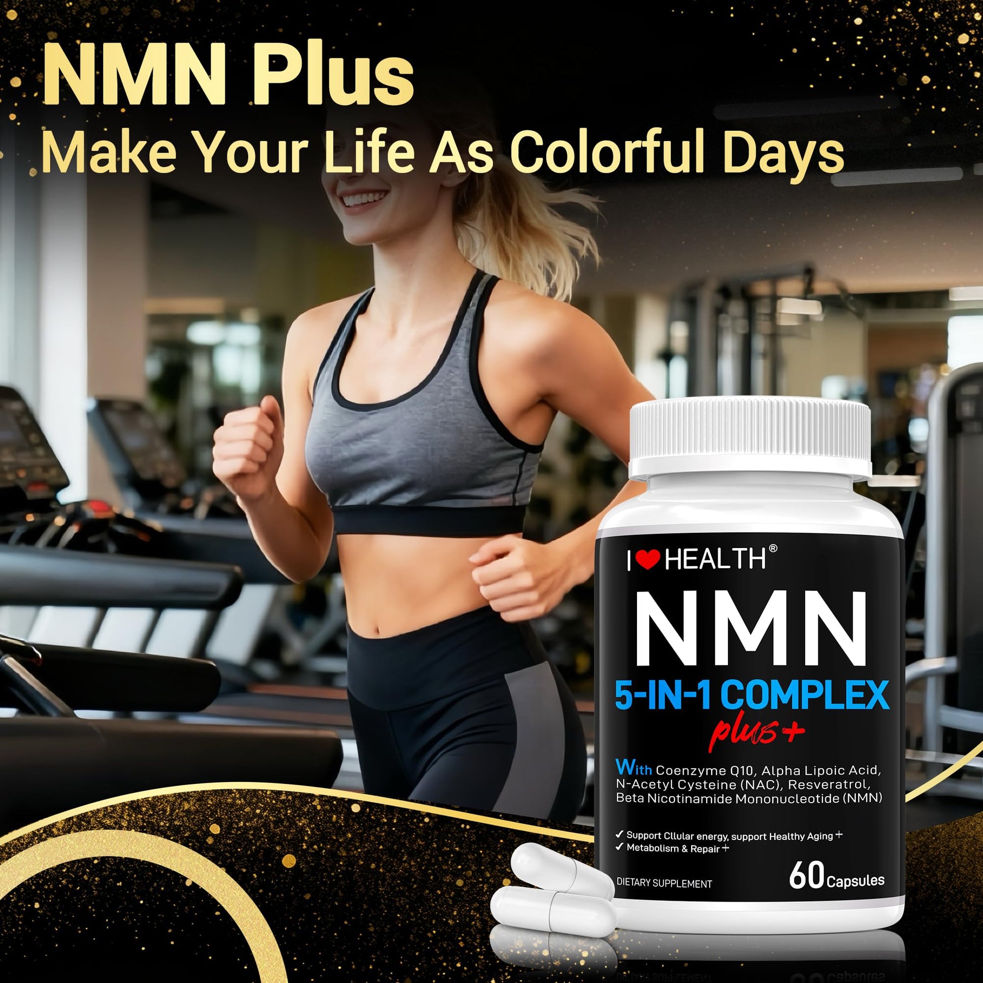 I LOVE HEALTH NMN Complex Plus+ for Women & Men with NAC, Alpha Lipoic Acid, CoQ10 & Resveratrol – 5-in-1 Cellular Energy & Healthy Aging Support – 60 Capsules, Non-GMO, Made in USA I LOVE HEALTH uk supplements