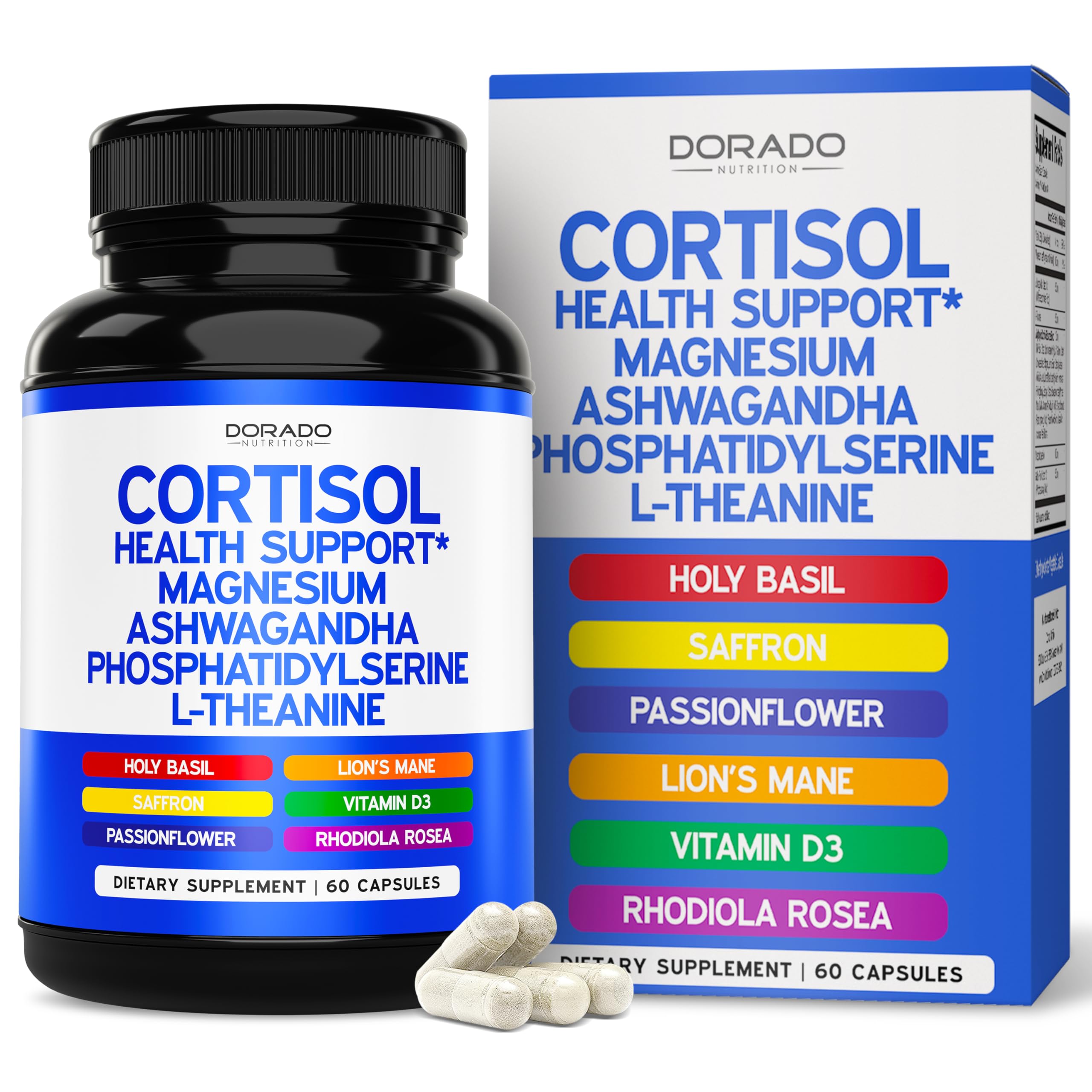 Cortisol Supplements for Women & Men with 14 in1 Blend (Magnesium, Ashwagandha, L Theanine & More) Healthy Cortisol Balance & Calm Mood Support - Third Party Tested, Non GMO, USA Made - 60 Count DORADO NUTRITION uk supplements