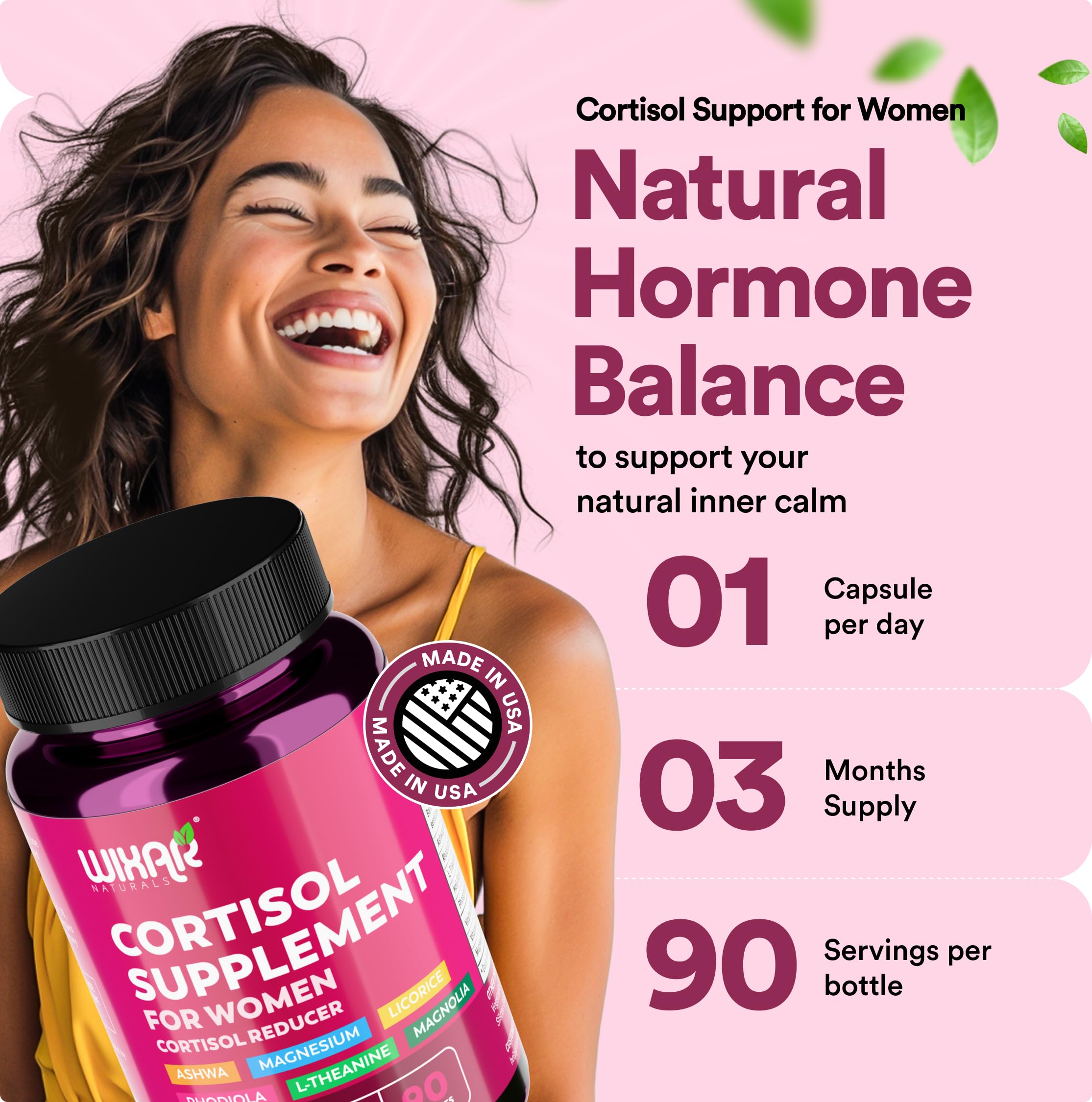 WIXAR Cortisol Supplements for Women with Ashwagandha, Magnesium, L-Theanine, Rhodiola Rosea - for High Cortisol Balanace Manager - for Sleep Support, Mood & Focus Supplement - 90 Capsules WIXAR NATURALS uk supplements