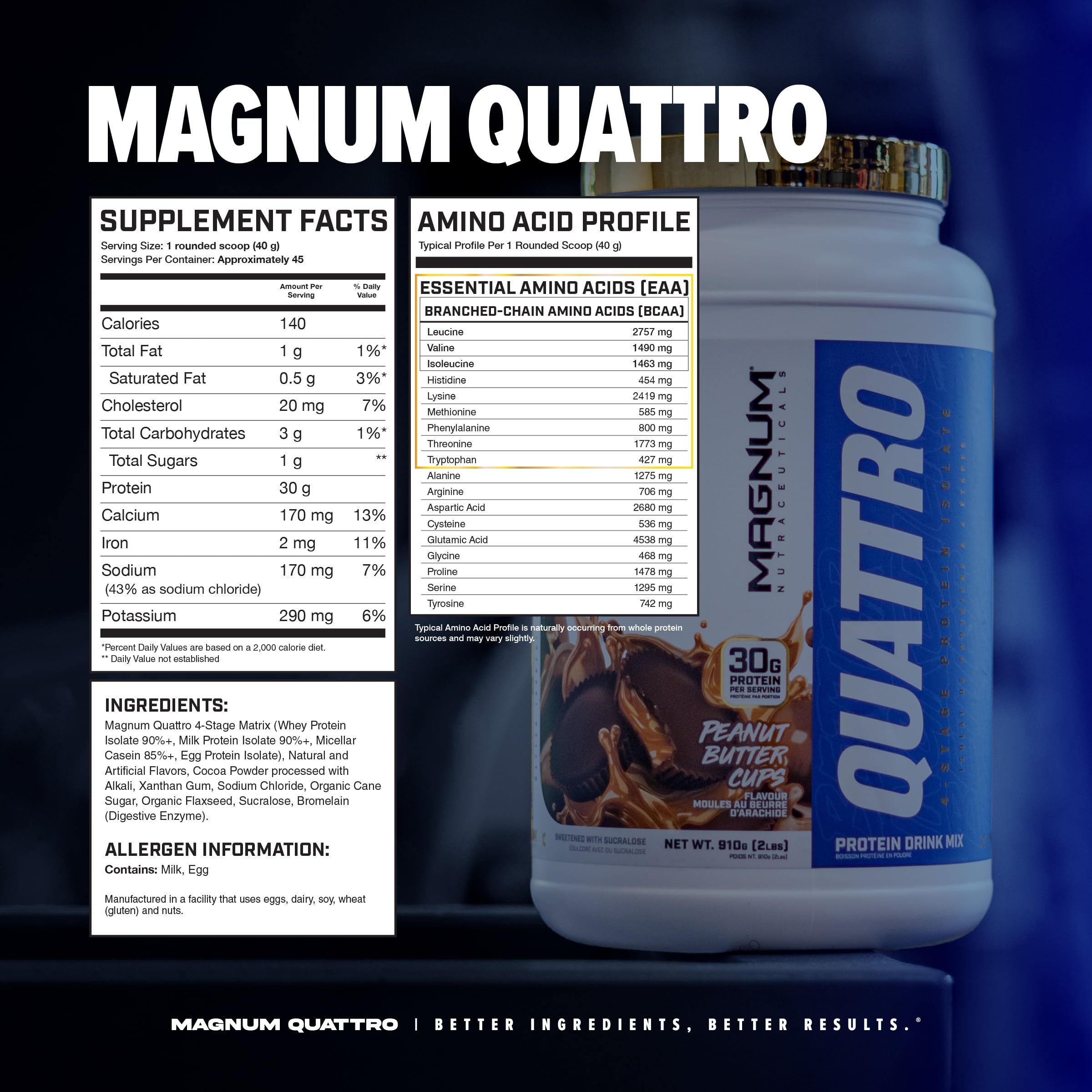Magnum Nutraceuticals Quattro -, Peanut Butter Cups, 4LB - May Support Muscle Growth QUATTRO uk supplements
