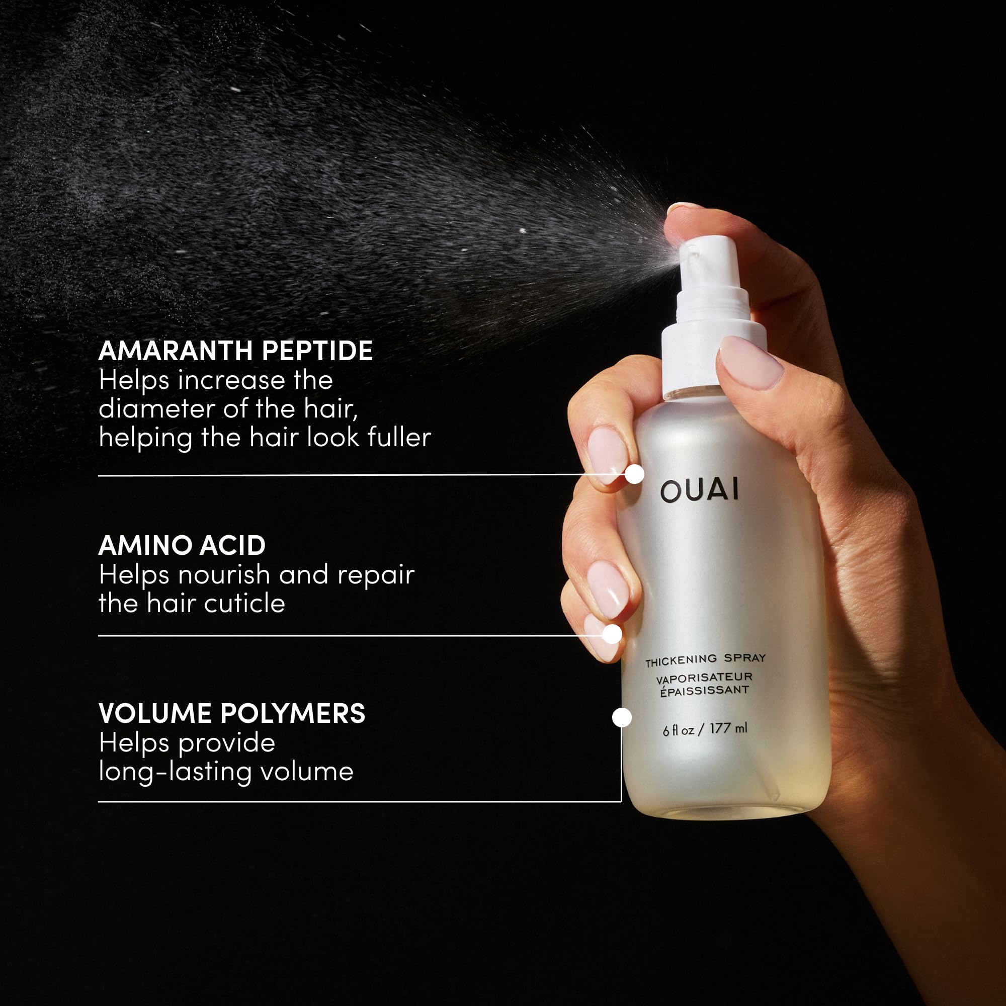 OUAI Hair Thickening Spray - Thickening & Volumizing Spray for Instantly Thicker, Fuller-Looking Hair - Protects, Strengthens & Repairs with Amaranth Peptide & Amino Acids (6 Fl Oz) OUAI uk supplements