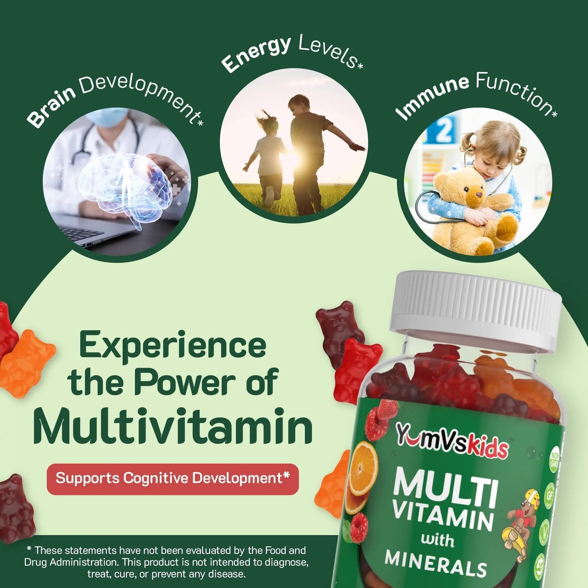 YumVs Kids Multivitamin Gummies - Fruit Flavored Chewable Children's Multivitamin - Kids Vitamins Multivitamin Gummy with 12 Minerals & Vitamins A C D3 E B6 B12 YUM-V'S uk supplements