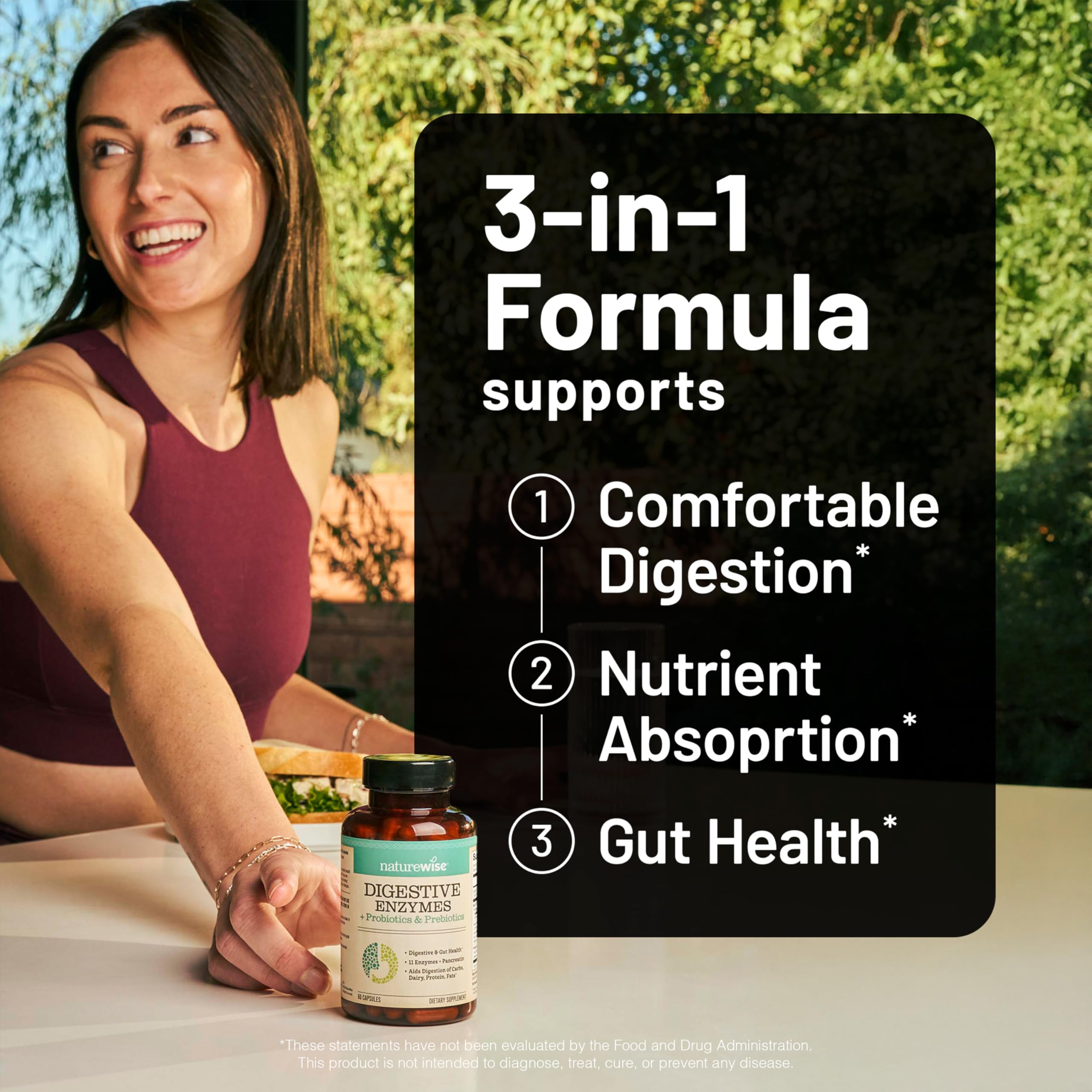 NatureWise Digestive Enzymes - Multi Enzymes with Probiotics + Prebiotics - Post Mealtime Comfort & Bloating Support + Aids Digestion and Gut Health - Soy-Free, Non-GMO - 60 Capsules[1-Month Supply] NatureWise uk supplements