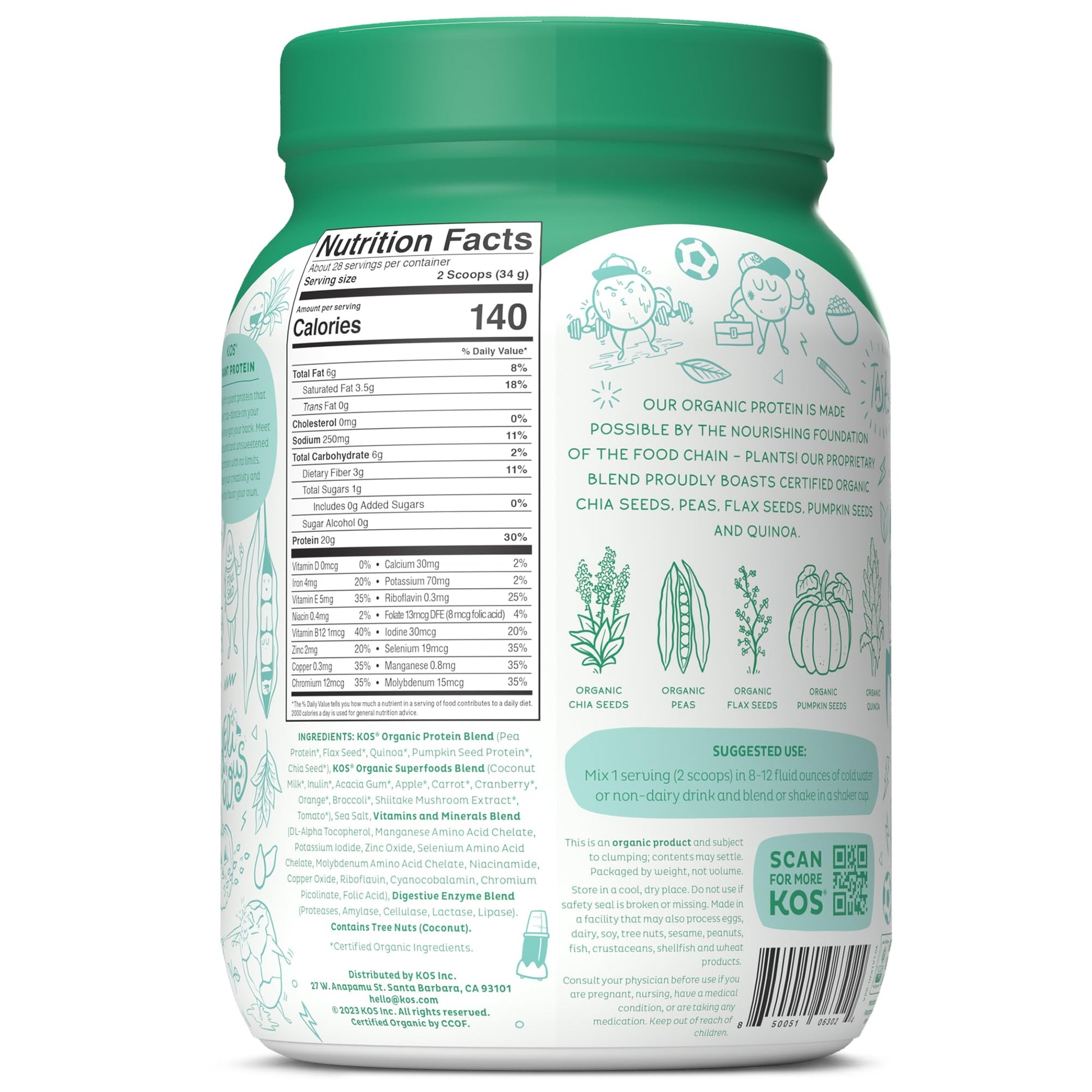 KOS Vegan Protein Powder, Unflavored & Unsweetened - Low Carb Pea Protein Blend KOS uk supplements