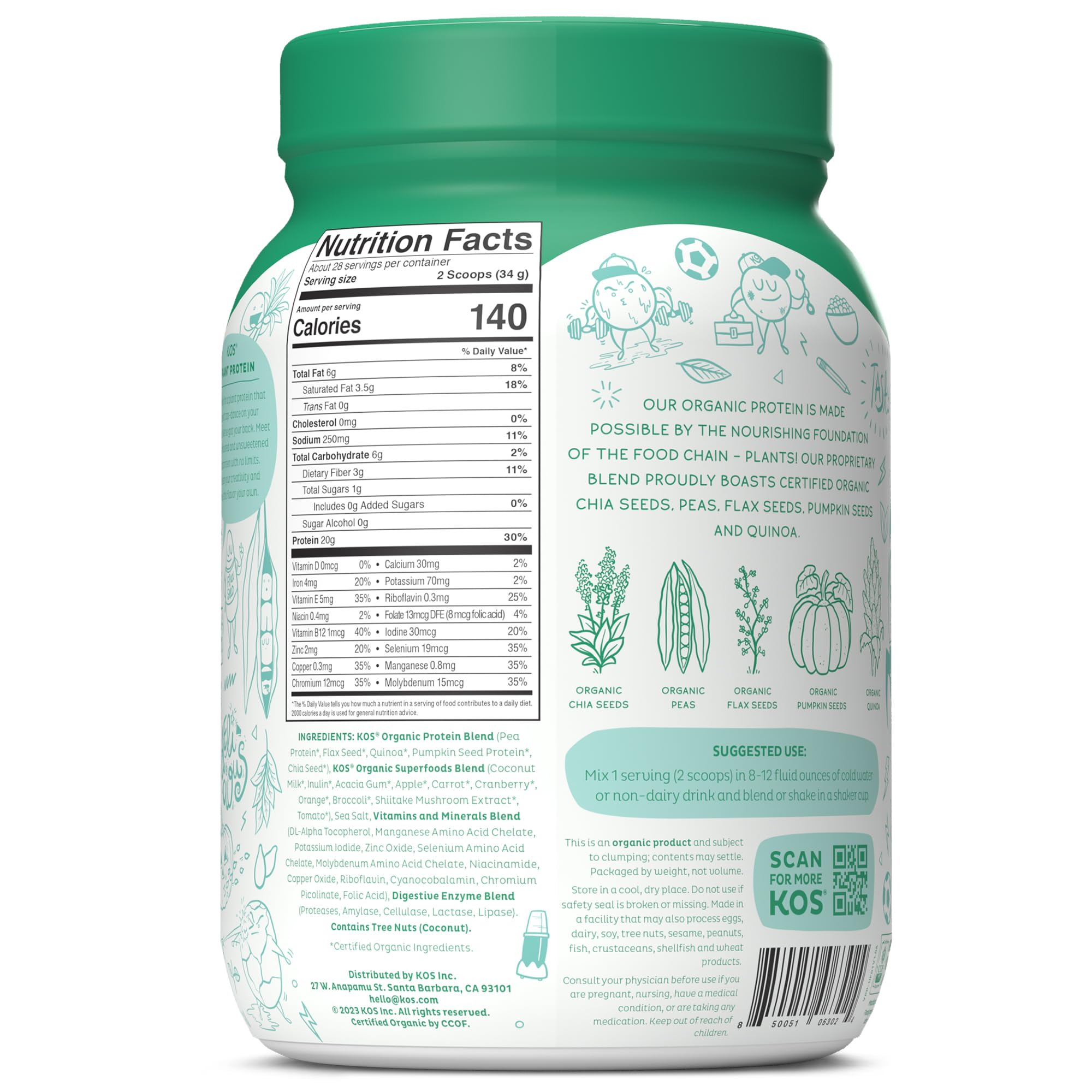 KOS Vegan Protein Powder, Unflavored & Unsweetened - Low Carb Pea Protein Blend KOS uk supplements