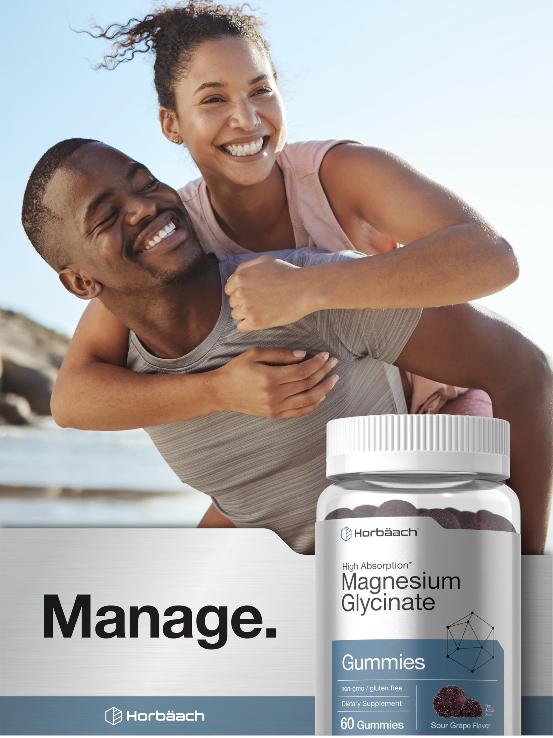 Horbäach Magnesium Glycinate Gummies | 60 Count | Sour Grape Flavor | High Absorption | Vegan, Non-GMO, Gluten Free Horbäach uk supplements