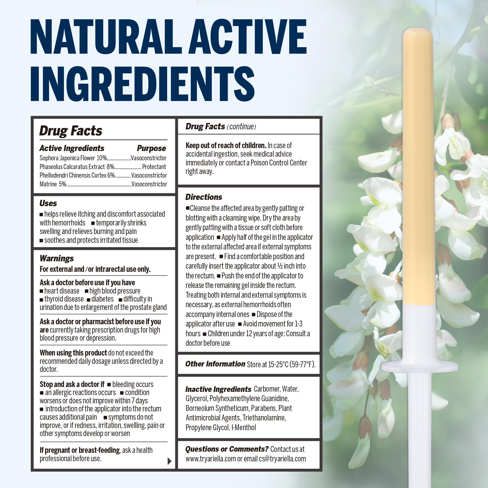 Ariella Hemorrhoid Treatment Suppository Gel: Natural & Herbal - Relieve Itching Burning Discomfort - Internal Relief - New Rounded Applicator - Nighttime Use (Pack of 12) Ariella uk supplements