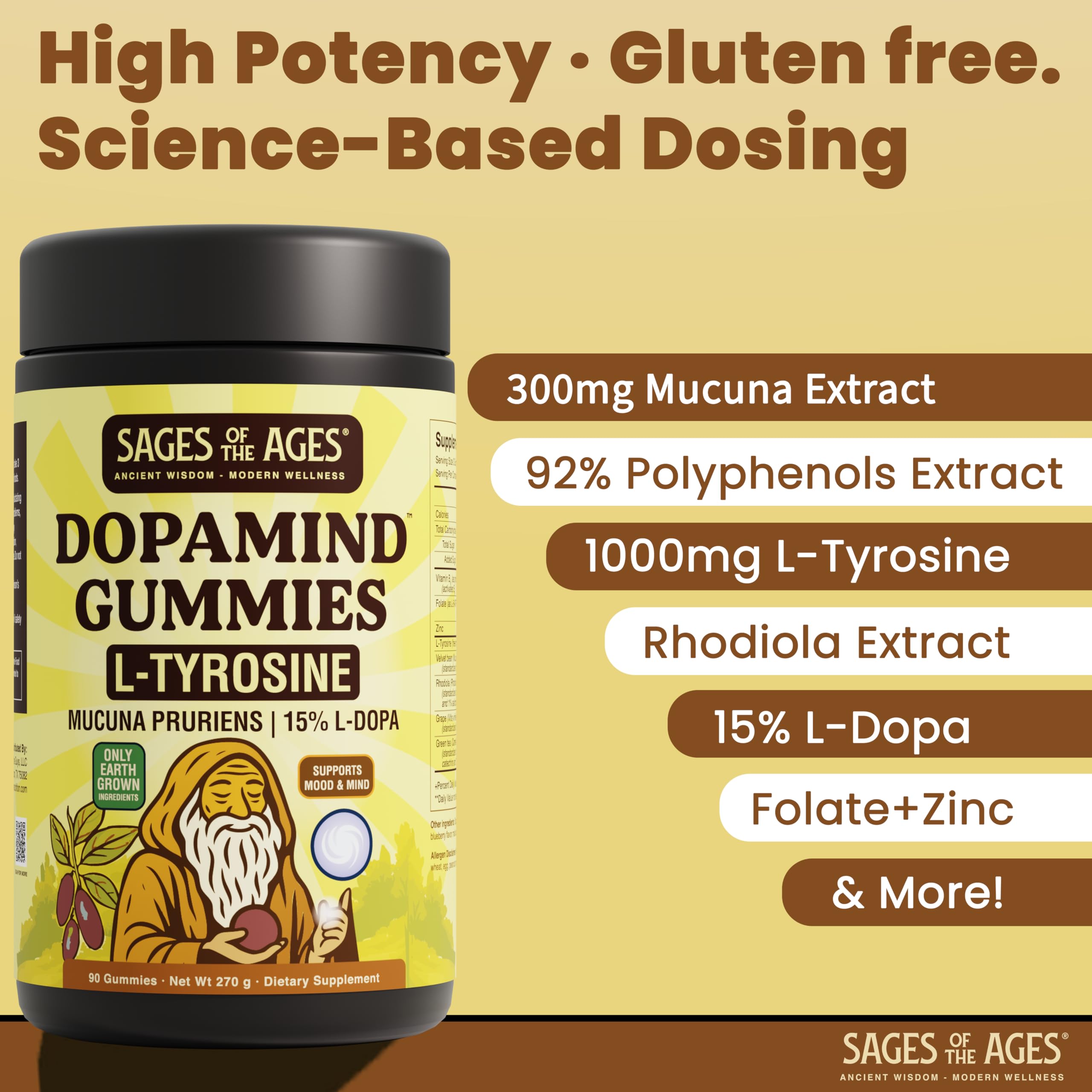 Sages Of The Ages L-Tyrosine Gummies 1000mg – Amino Acid Supplement with Mucuna Pruriens, B Vitamins & Rhodiola – Blueberry Flavor – 90 Gummies Sages Of The Ages uk supplements