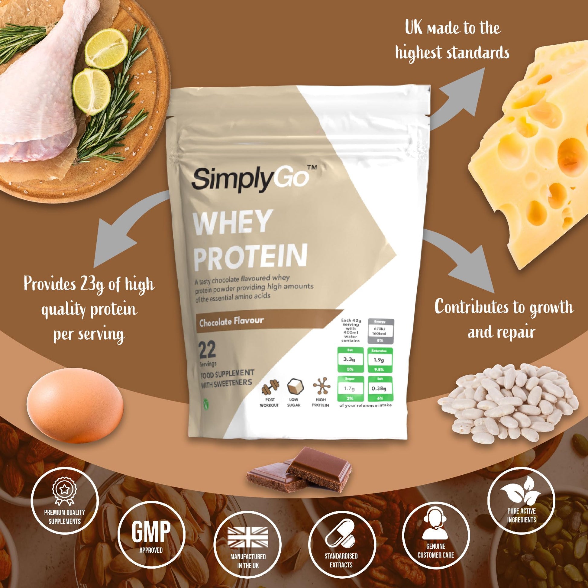 SimplyGo Whey Protein 900g Chocolate Flavour Simply Supplements uk supplements
