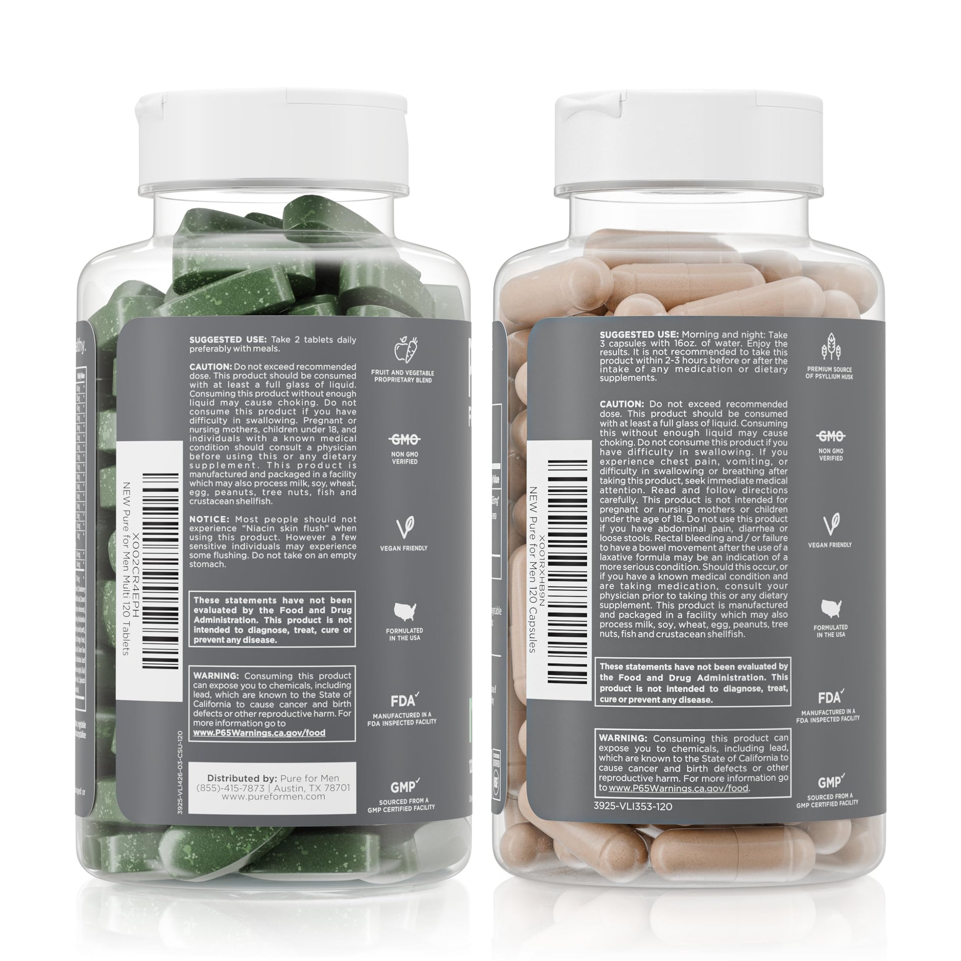 Pure for Men Original Stay Ready Fiber Supplement (120 Capsules) + Vegan Multivitamin (120 Capsules) Pure for Men uk supplements