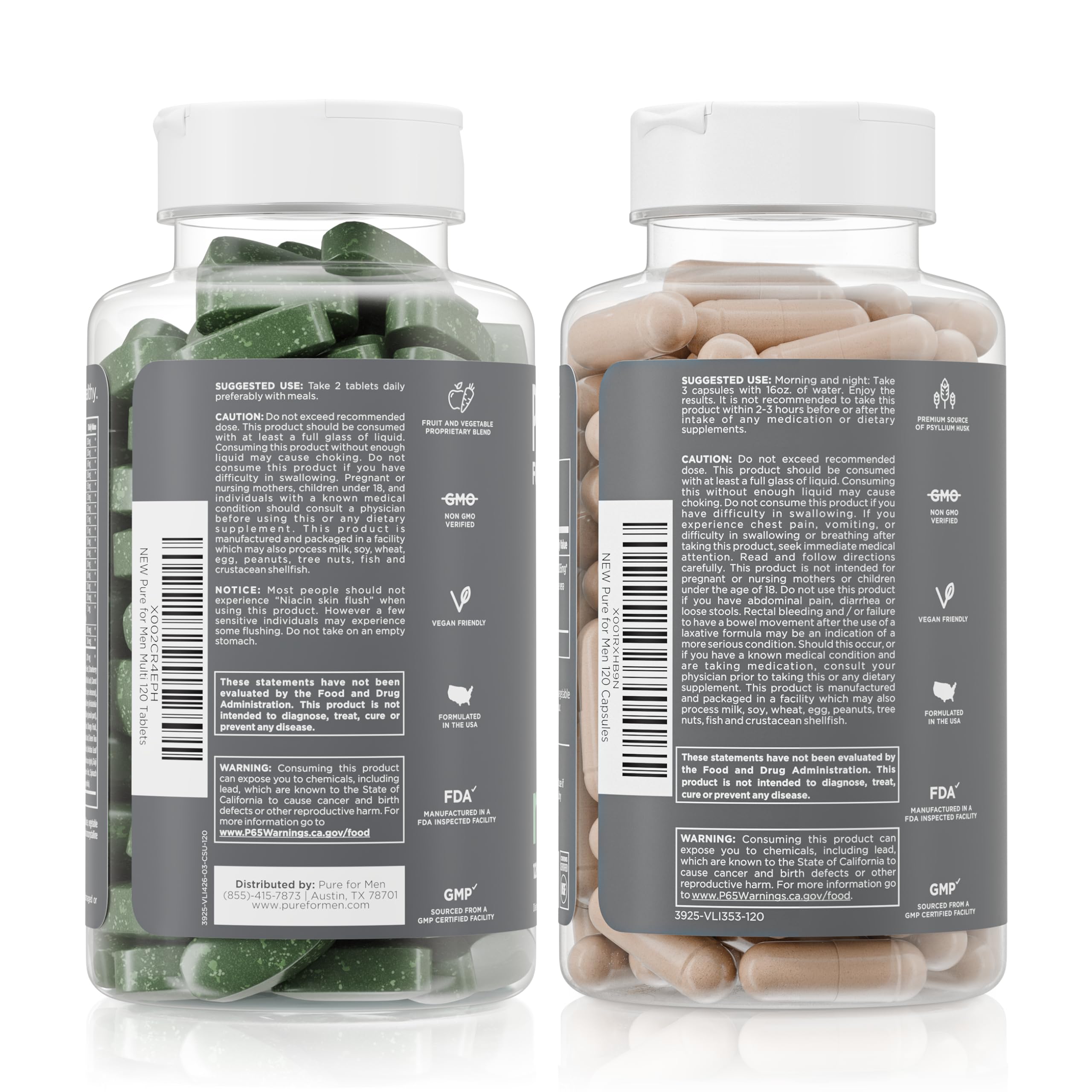 Pure for Men Original Stay Ready Fiber Supplement (120 Capsules) + Vegan Multivitamin (120 Capsules) Pure for Men uk supplements
