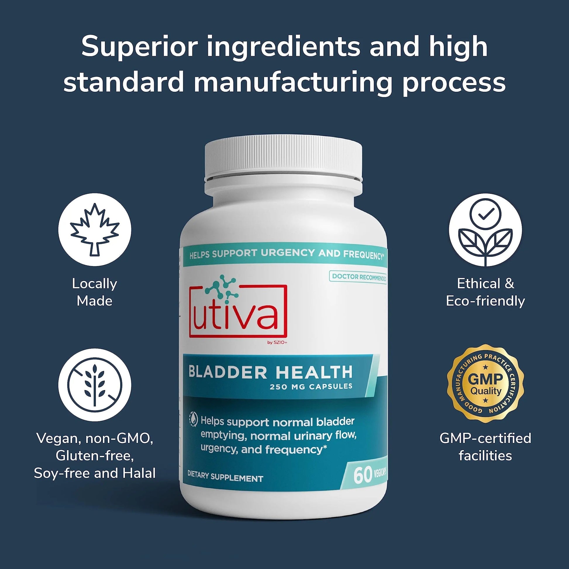 Szio+ Utiva Bladder Health - Control Supplement for Overactive Bladder and Lower Urinary Tract Health - Clinically Proven to Reduce Frequency and Urgency - 60 Capsules Szio+ uk supplements