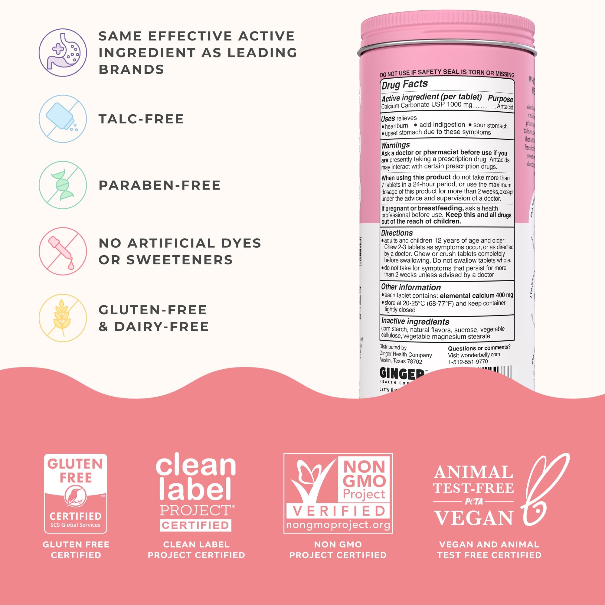 Wonderbelly Antacid, Effective Heartburn and Instant Acid Indigestion Relief, Extra Strength Chewable Tablets, 1000 mg Calcium Carbonate, No Talc or Dye, Strawberry Milkshake, 120 Count Wonderbelly uk supplements