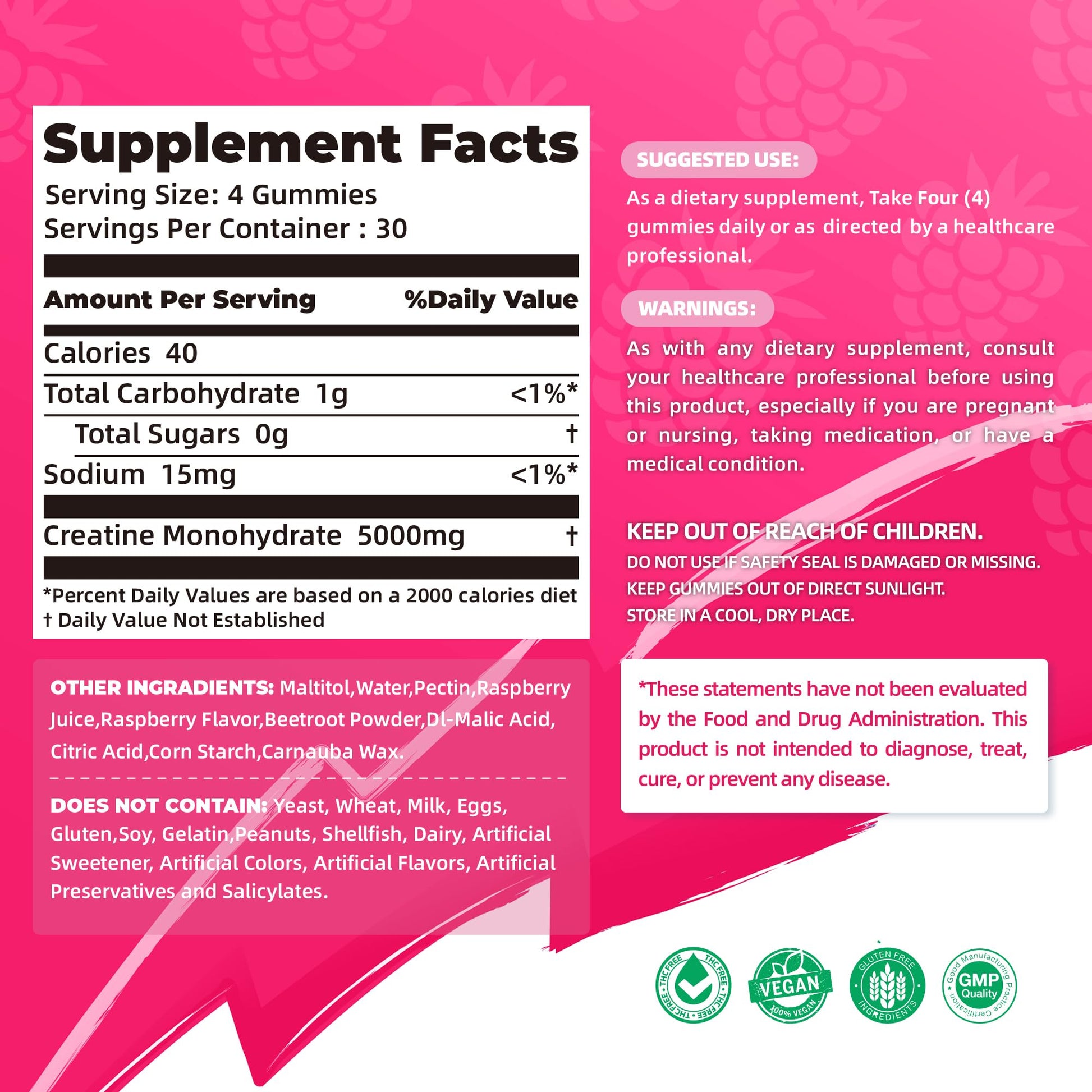NSF Certified Creatine Gummy - Creatine Monohydrate Gummies 5000mg for Men & Women -120 Gummies Advanced Formula, Muscle Strength, Muscle Builder, Energy Boost, Pre-Workout Supplement-Raspberry Allcoovita uk supplements