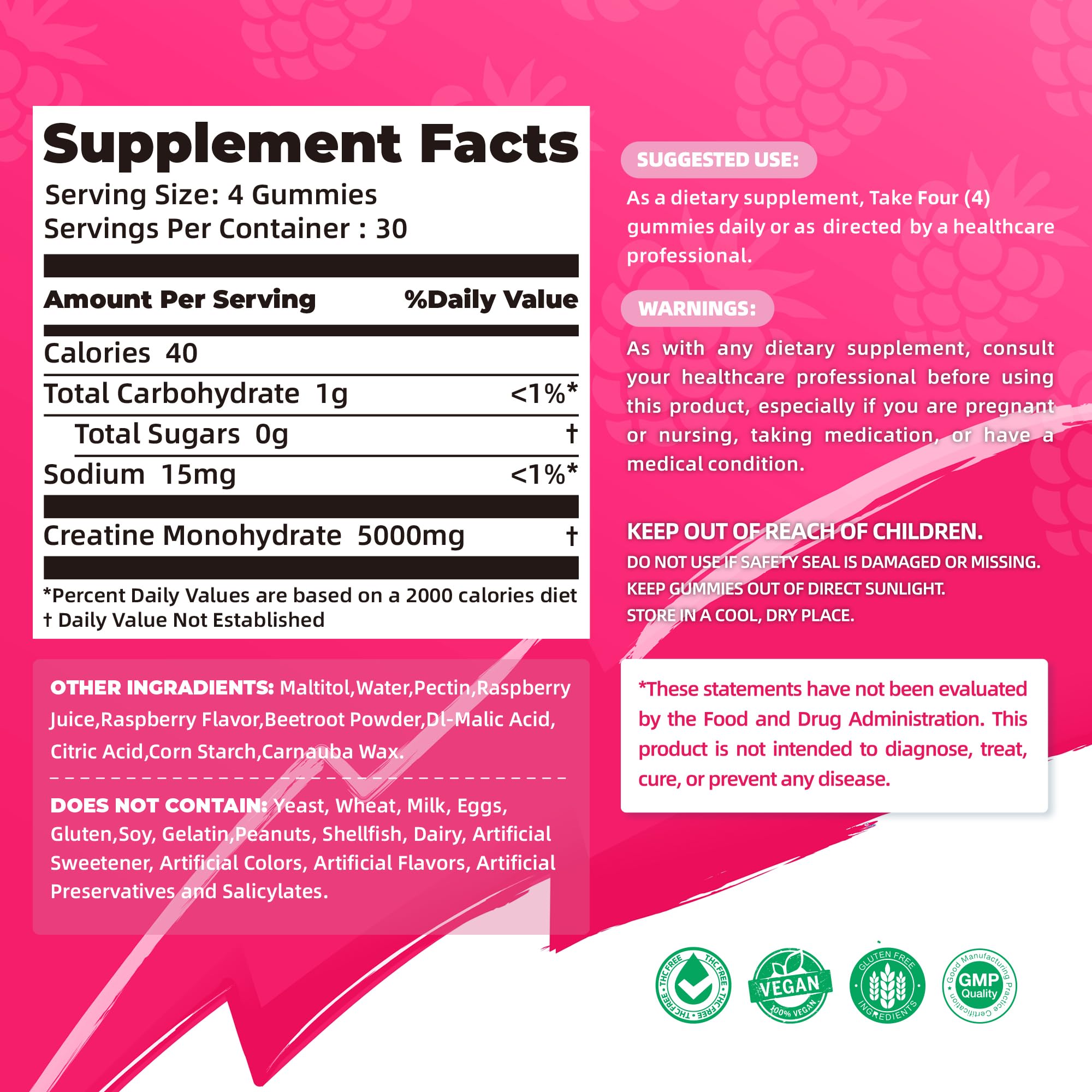 NSF Certified Creatine Gummy - Creatine Monohydrate Gummies 5000mg for Men & Women -120 Gummies Advanced Formula, Muscle Strength, Muscle Builder, Energy Boost, Pre-Workout Supplement-Raspberry Allcoovita uk supplements