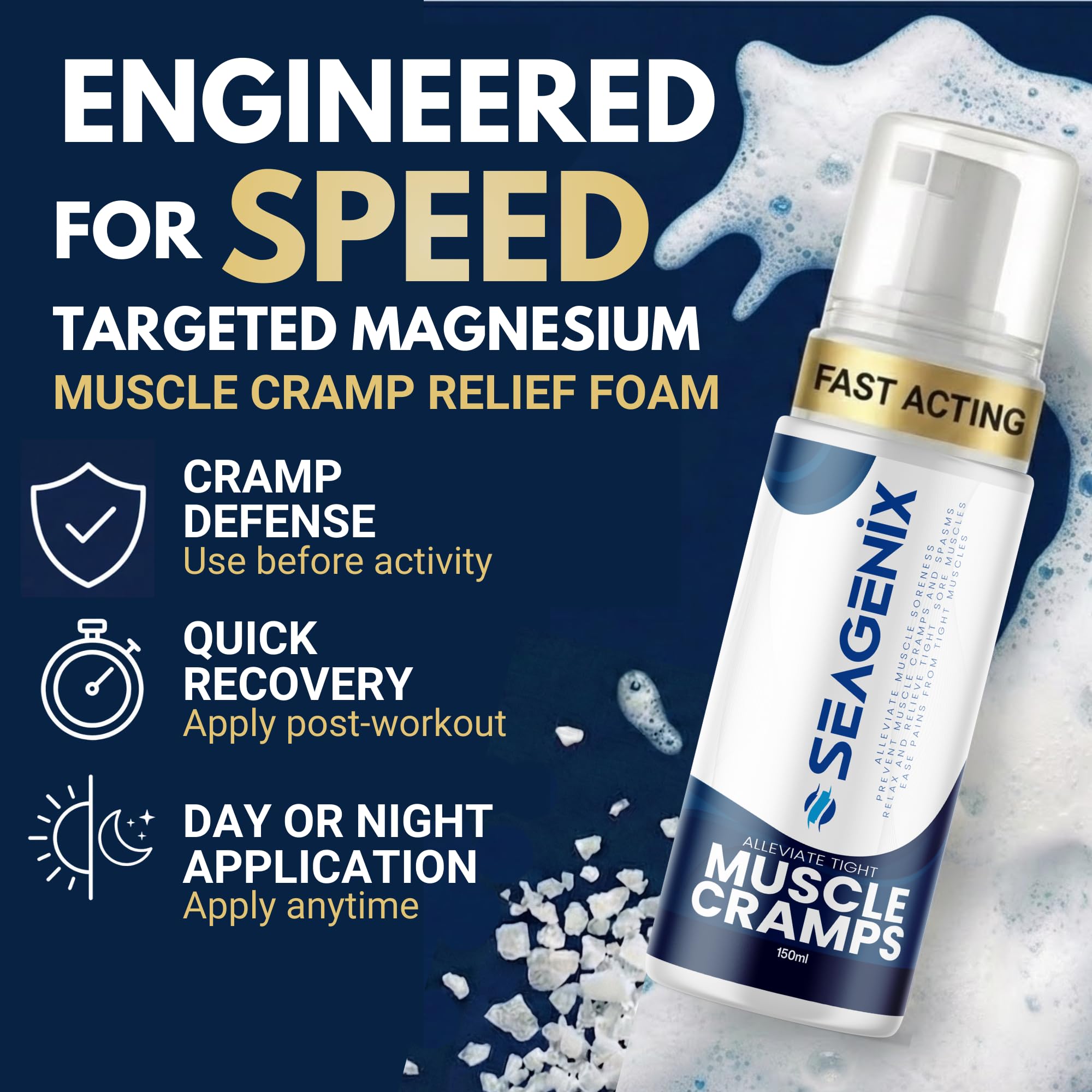 Seagenix Muscle Cramp Relief Foam – Fast-Acting Magnesium for Leg & Calf Cramps – Quick-Activation Comfort, Ready for Instant Use in Seconds – Day or Night Seagenix uk supplements