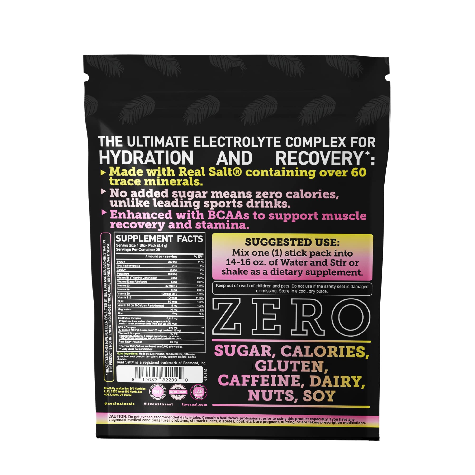Enhanced Powder Stick Packs (Lemon Berry - 20 Packets) Sugar Free + BCAA B-Vitamins Zeal Naturals uk supplements