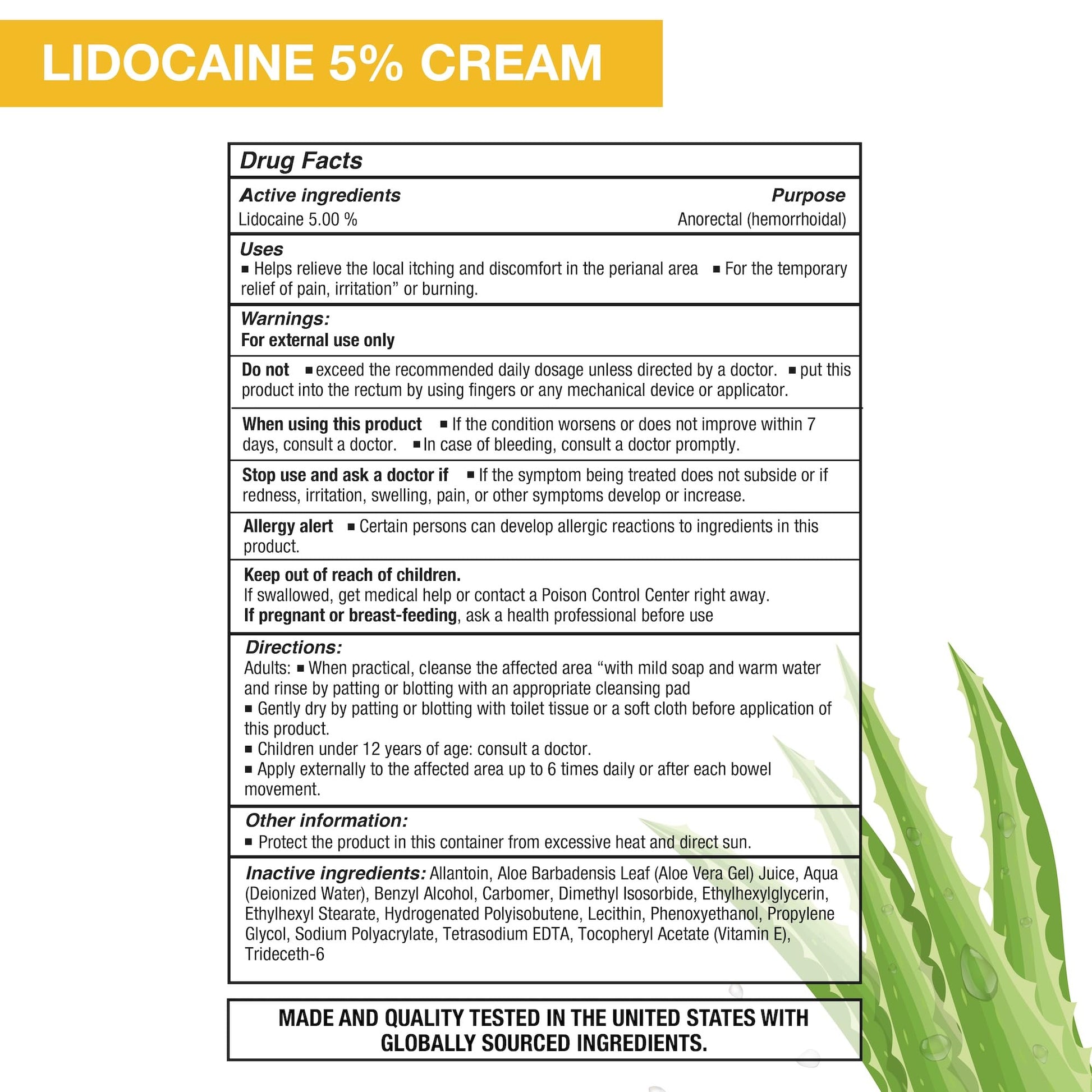 Puregen Labs Lidocaine 5% Anorectal (hemorrhoidal) Cream Maximum Strength | Enriched with Aloe-Vera | 6 Oz P Puregen Labs uk supplements