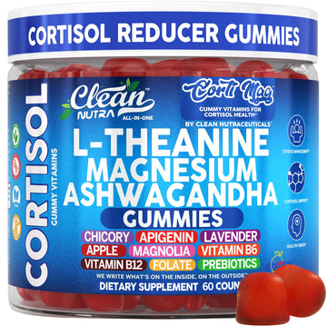 Clean Nutra Cortisol Supplement Gummies L-Theanine Magnesium Ashwagandha Apigenin Vitamin B6 Sleep and Calm Support Lavender Chicory Prebiotic Advanced Gummy Formula Clean Nutraceuticals uk supplements