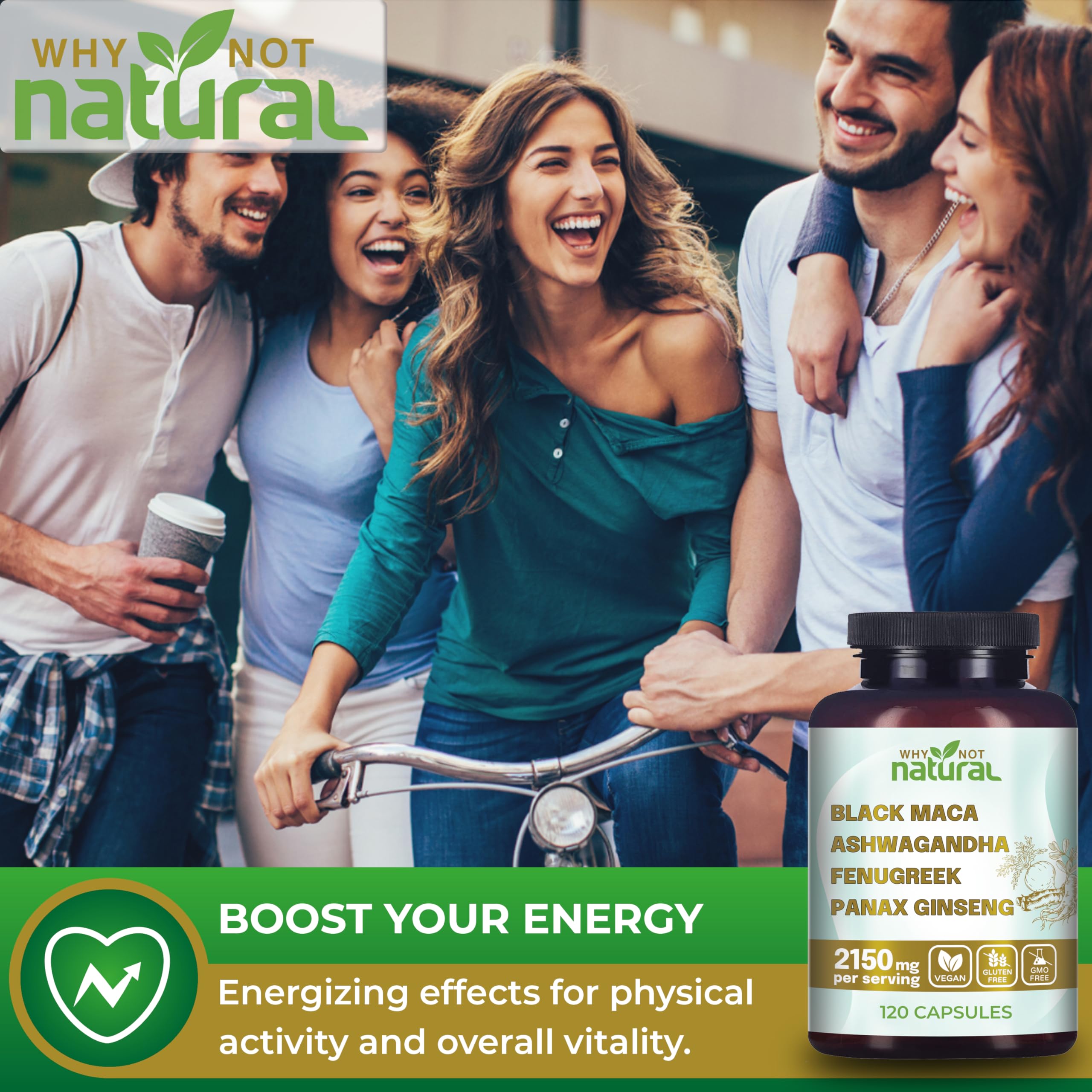 Why Not Natural 4-in-1 Organic Black Maca Root, Ashwagandha, Fenugreek, Panax Ginseng Capsules, Supplement for Men and Women (120 Count (Pack of 1) Why Not Natural uk supplements