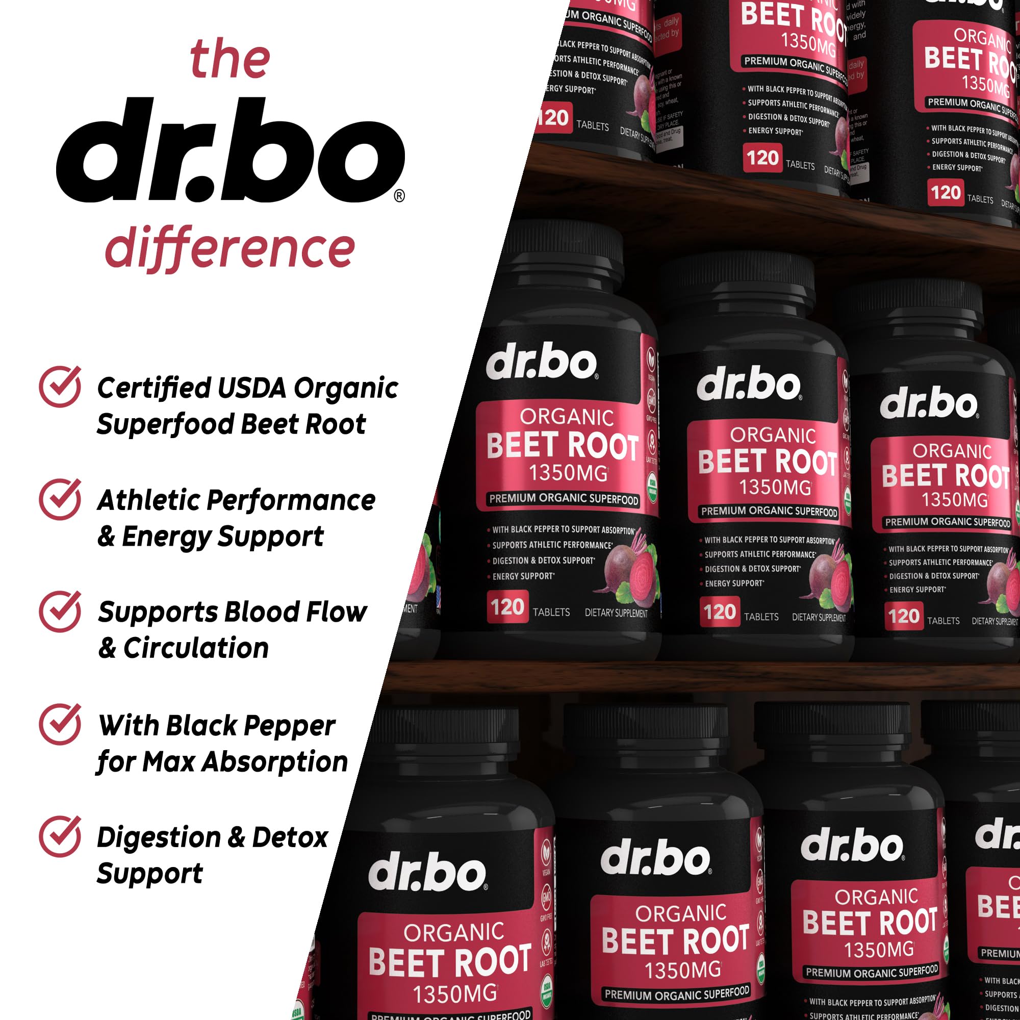 Organic Beet Root Capsules Supplements - 1350mg Beetroot Powder Extract Pills, Organic DR. BO uk supplements