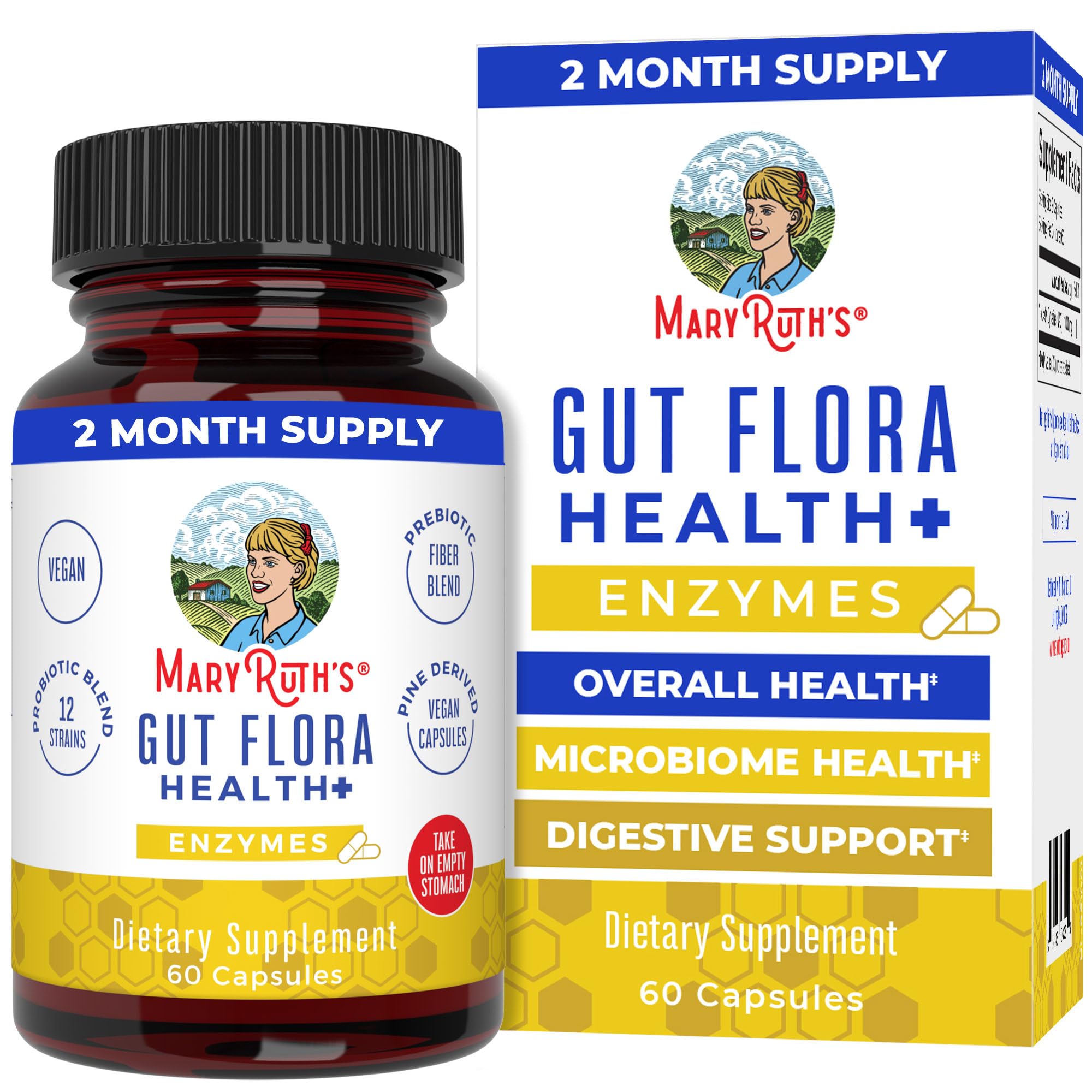 MaryRuth Organics Gut Flora Health+ Enzymes | Up to 2 Month Supply | Prebiotic Probiotic Digestive Enzymes Blend for Healthy Gut Biome & Digestive Support | Gastrointestinal Health | 60 Capsules MARYRUTH'S uk supplements