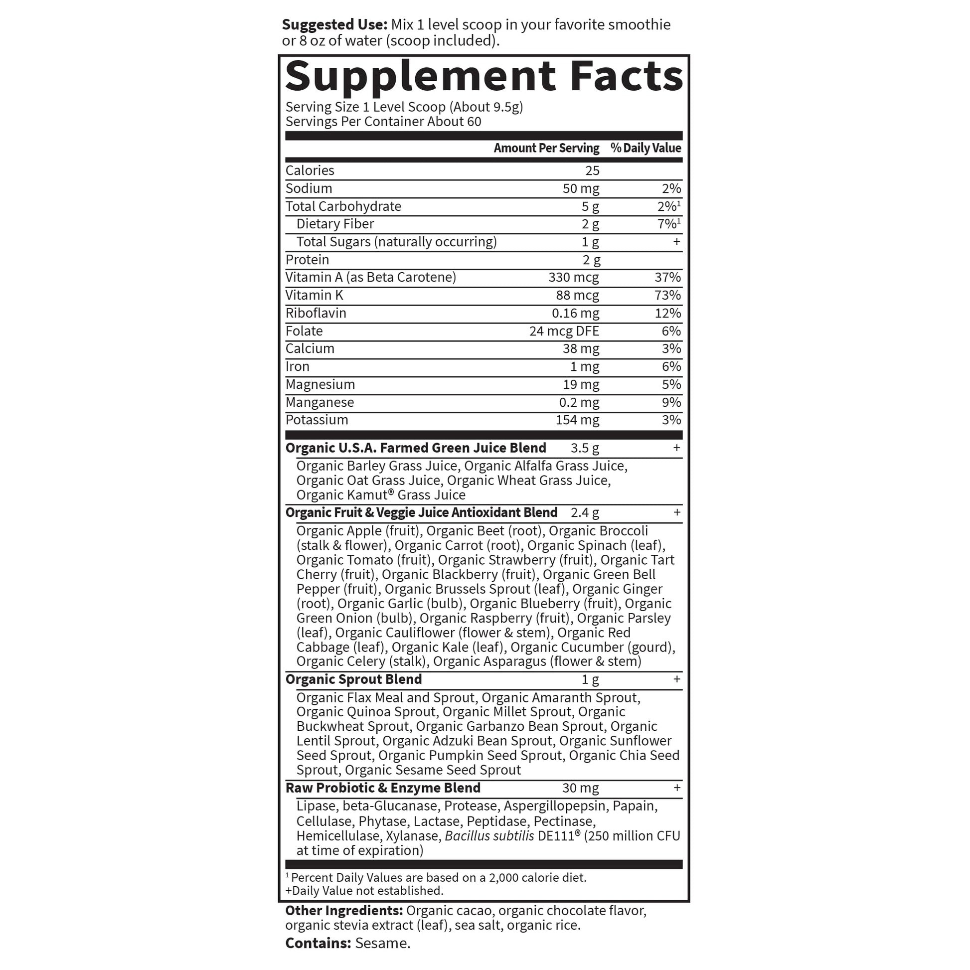 Garden of Life Raw Organic Perfect Food Green Superfood Juiced Greens Powder - Chocolate, 60 Servings, Non-GMO, Gluten Free, Vegan Whole Food Dietary Supplement Plus Probiotics, Enzymes Garden of Life uk supplements