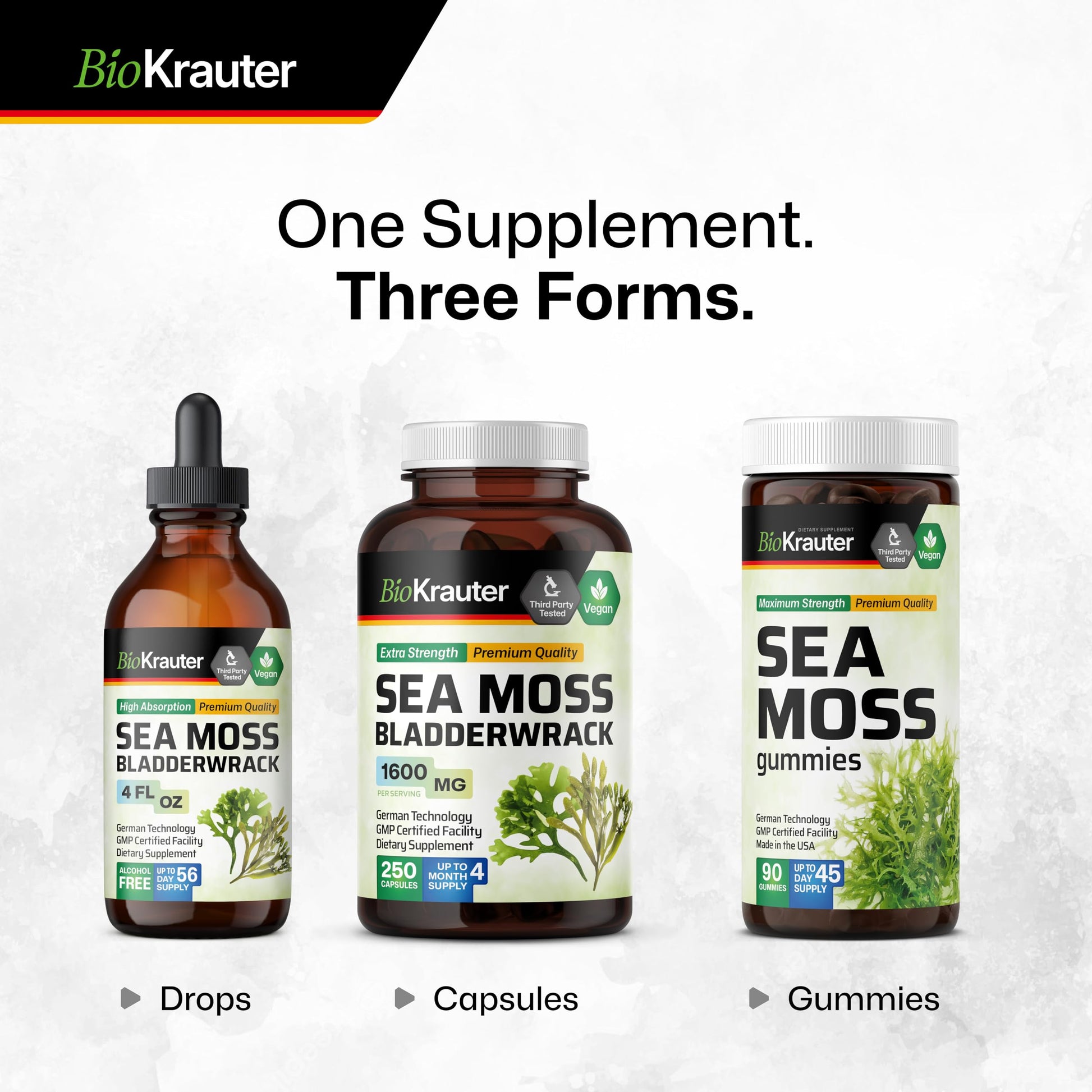 BIO KRAUTER® 2-in-1 Sea Moss for Thyroid Support - Vegan Bladderwrack & Sea Moss Capsules for Women & Men - Natural Сhondrus Сrispus Seaweed Supplement 1600 mg - 125 Days of Supply, Non-GMO BIO KRAUTER uk supplements