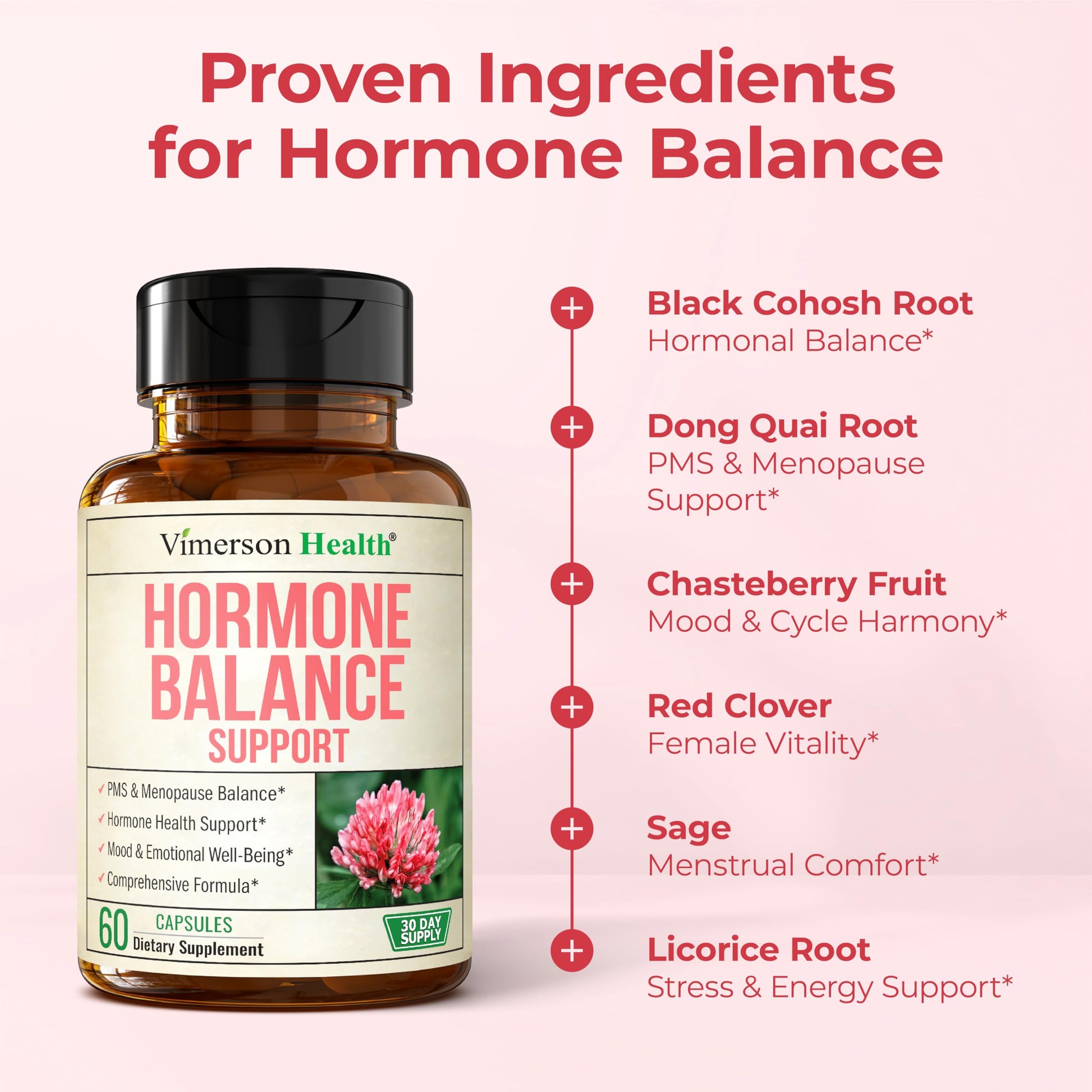 Hormone Harmony for Women with Black Cohosh, Dong Quai & Red Clover – Natural Hormone Balance for Women of All Ages – Supports PMS, Menopause & Mood – Women’s Hormone Balance Supplement – 60 Capsules Vimerson Health uk supplements