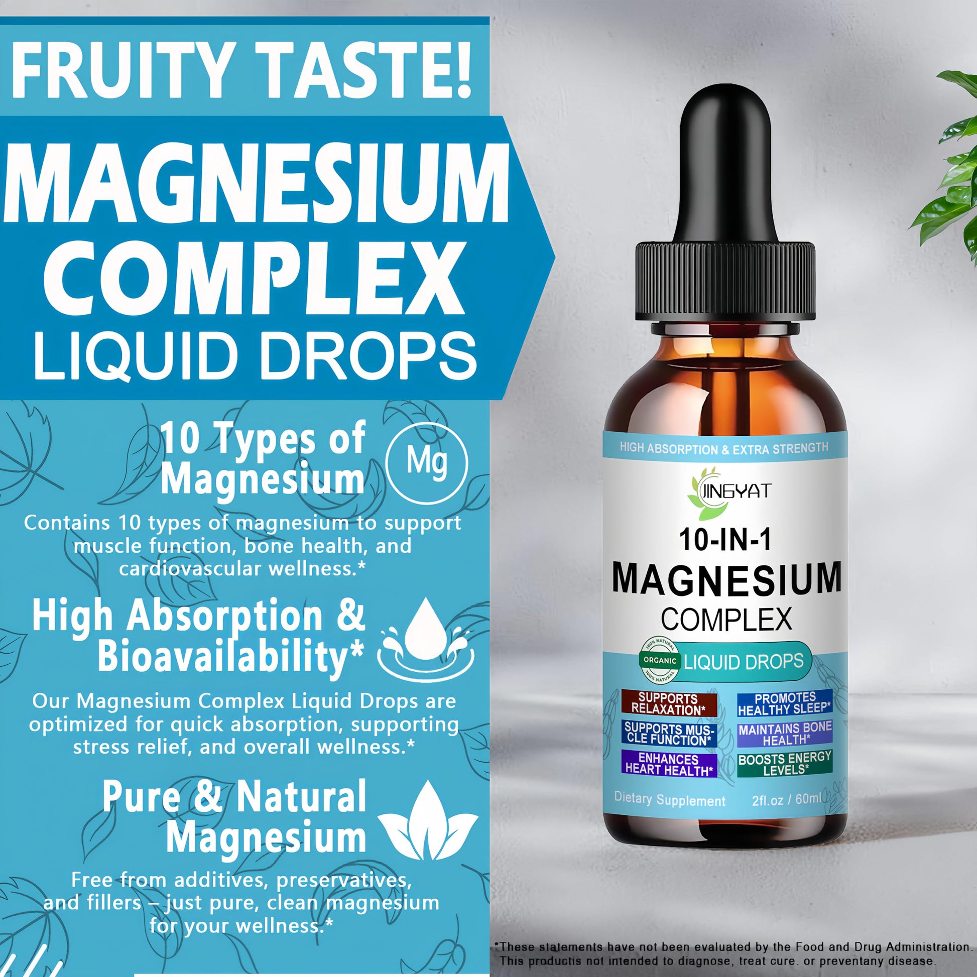 High Absorption Magnesium Complex Drops | 10-in-1 Liquid Magnesium Complex for Women & Men with Glycinate,Citrate,Taurate | for Stress Relief,Sleep,Heart Health | Vegan,Non-GMO,Fast-Acting Formula JINGYAT uk supplements