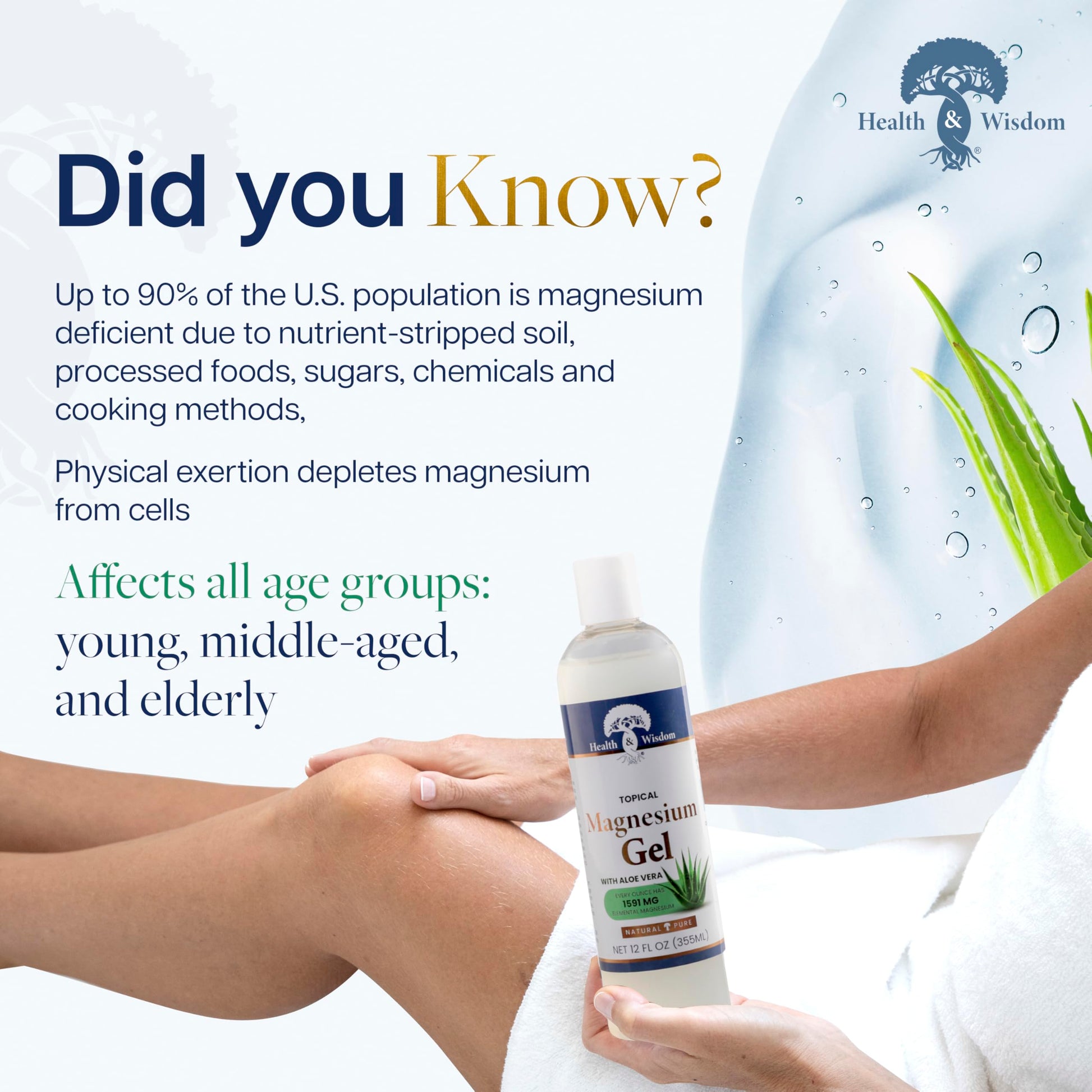 Health and Wisdom Pure Magnesium Gel with Seaweed Extract and Aloe Vera - Topical Muscle & Joint Relief- Natural and Pure Skin & Scalp Moisturizing - Enhanced Absorption - 12 Fl oz Health and Wisdom uk supplements