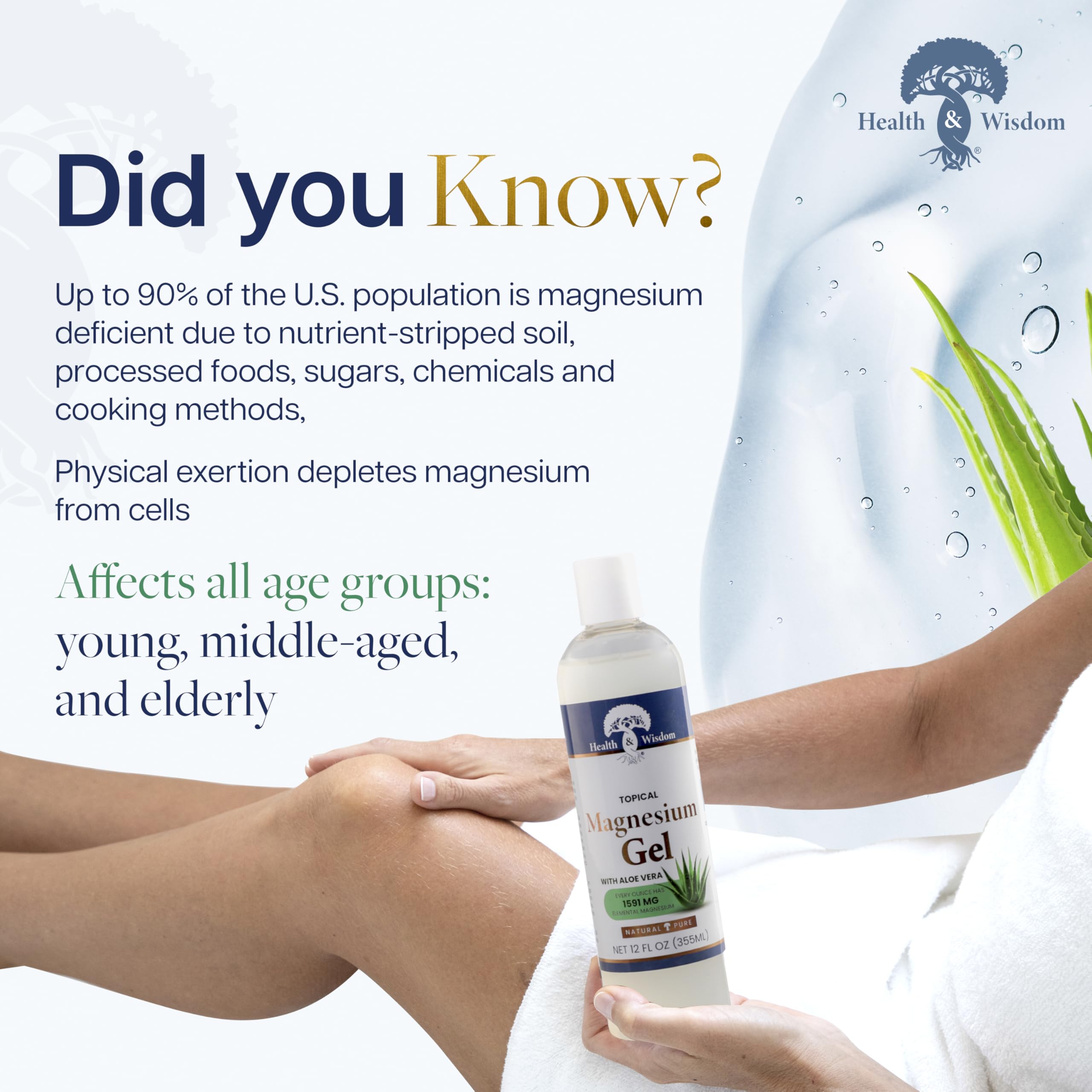 Health and Wisdom Pure Magnesium Gel with Seaweed Extract and Aloe Vera - Topical Muscle & Joint Relief- Natural and Pure Skin & Scalp Moisturizing - Enhanced Absorption - 12 Fl oz Health and Wisdom uk supplements