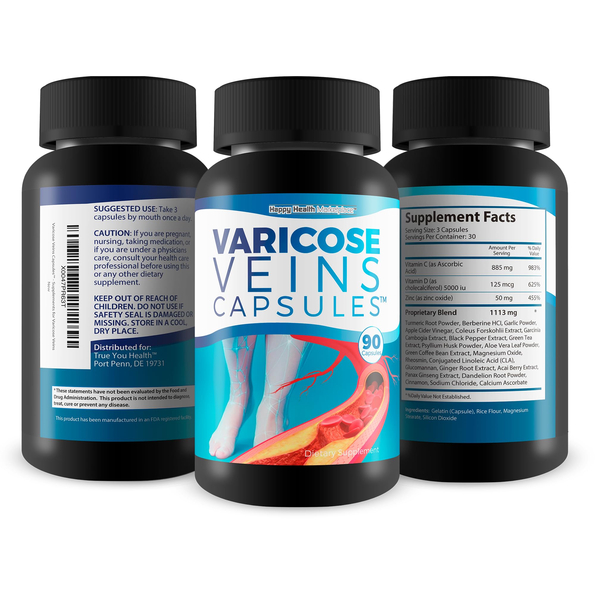 Varicose Veins Capsules - Our Best Natural Varicose Veins Treatment - Varicose Vein Supplement Anti Varicose Veins Women - Herbal Varicose Veins Treatment for Legs - Herbal Remedies for Varicose Veins Happy Health Marketplace uk supplements