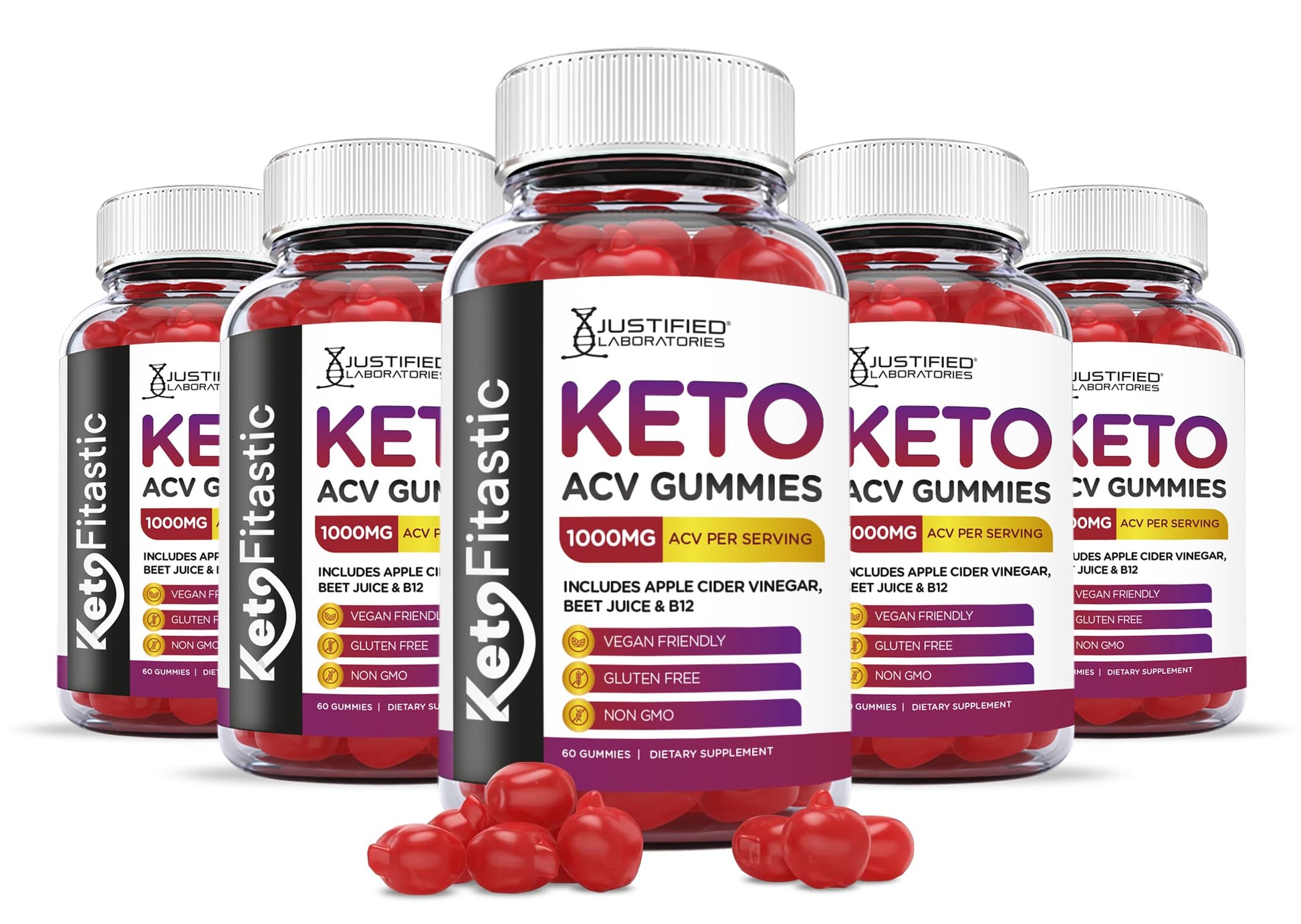 Justified Laboratories (5 Pack) Ketofitastic Keto Gummies 1000MG ACV with Pomegranate Justified Laboratories uk supplements