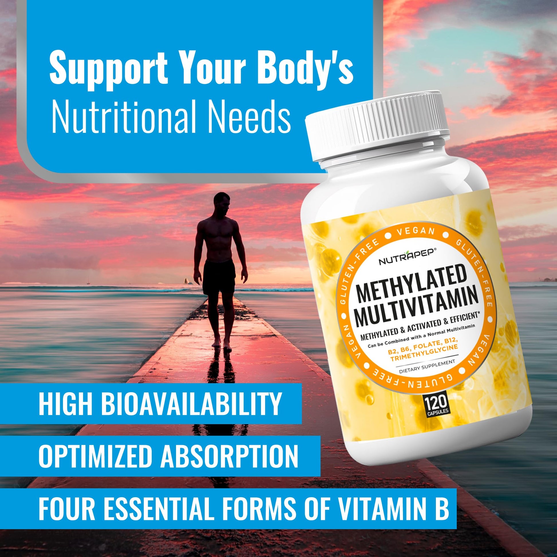 NutraPep Methylated Multivitamin for Men Women - 5-MTHF Riboflavin Vitamin B2 B6 B12 B Complex Trimethylglycine Methyl Folate L Methylfolate Capsules Supplement NutraPep uk supplements