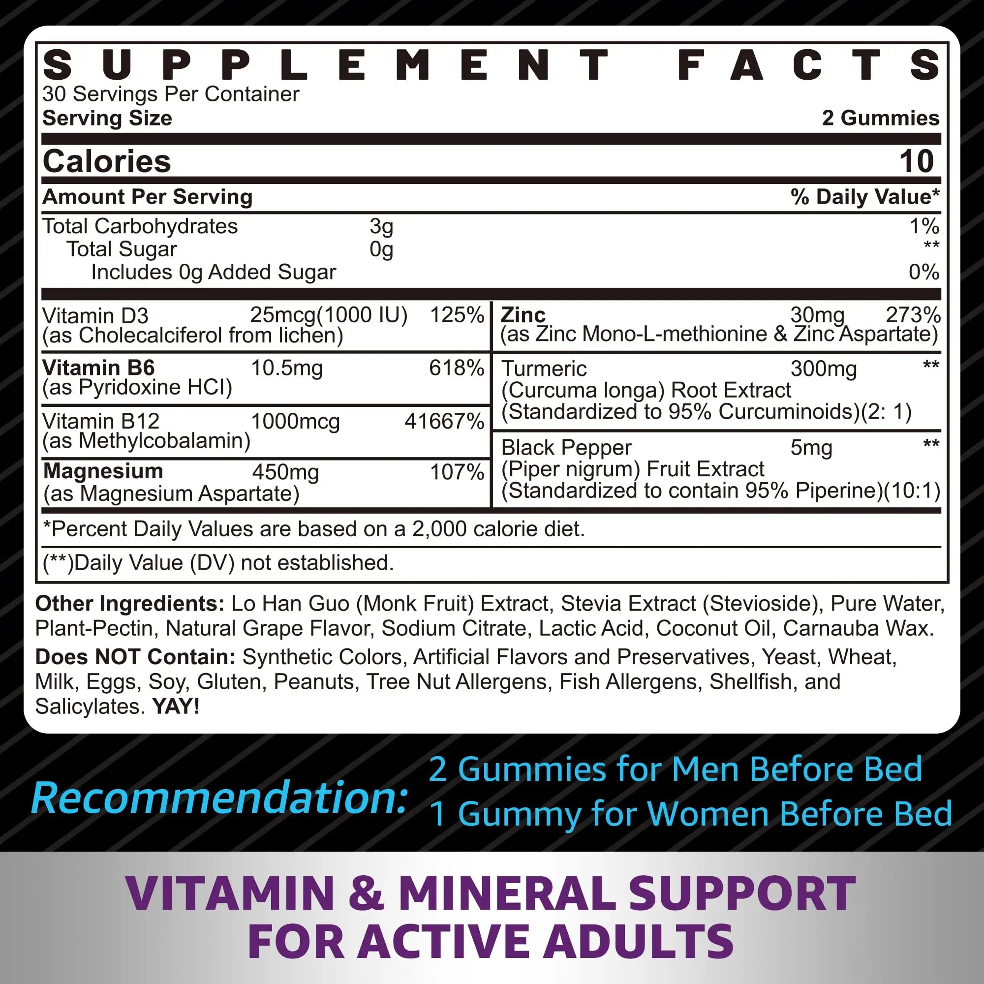 Zinc and Magnesium Supplement, Zinc Magnesium Aspartate Post Workout Gummies for Men Women, with Vitamin B6, B12, D3, Turmeric for Nighttime Recovery, Reduce Fatigue NEVISS uk supplements