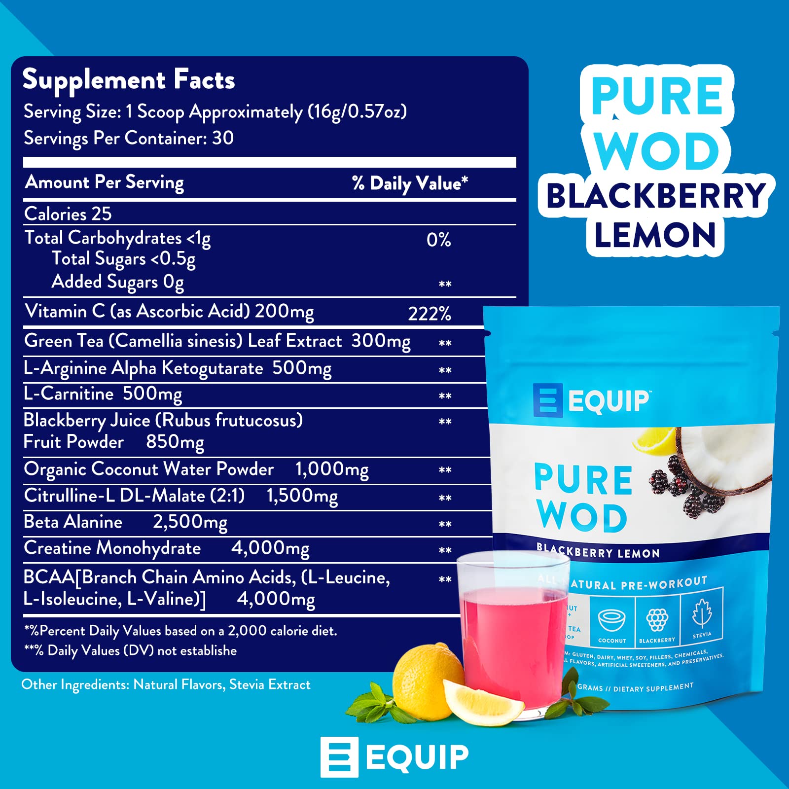 Equip Foods PureWOD All Natural Pre-Workout Powder - 200mg Green Tea Caffeine, BCAA Equip uk supplements