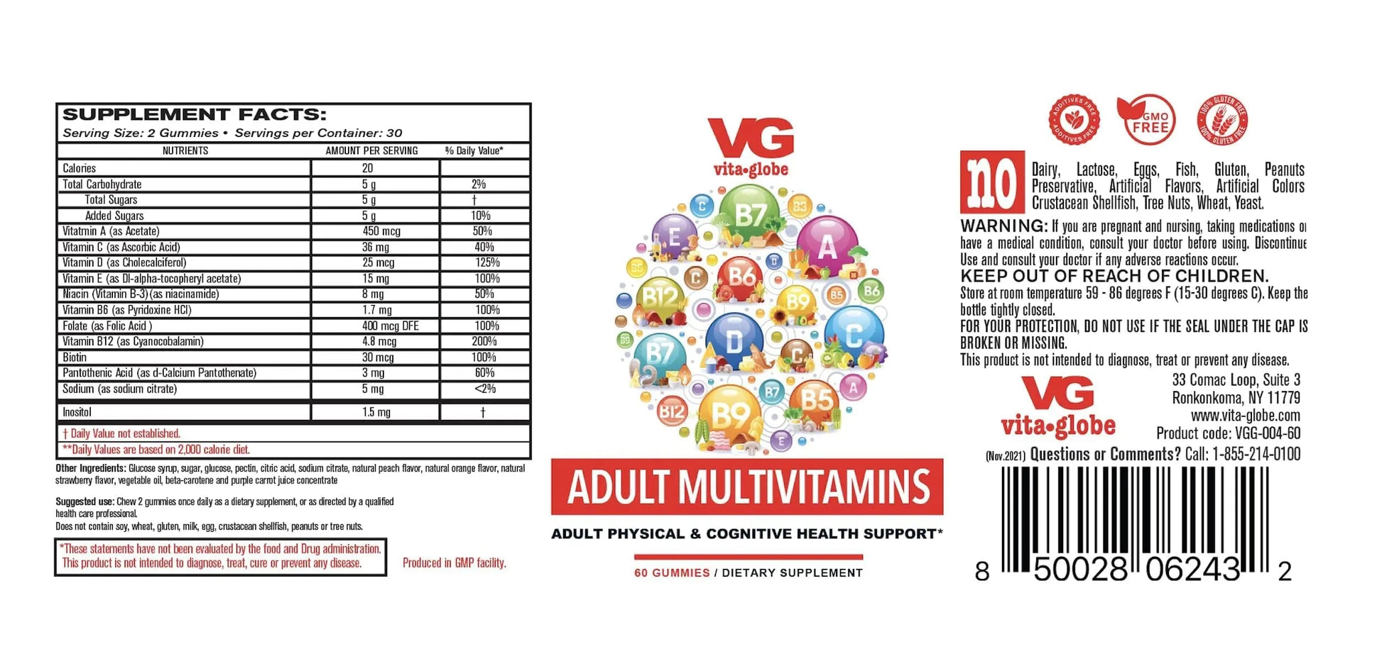 VITA GLOBE Adult Multivitamin Gummies – with Vitamins C, D, E, B6, B12, Folate & Biotin | Daily Multivitamin Supplement for Energy VITA GLOBE uk supplements