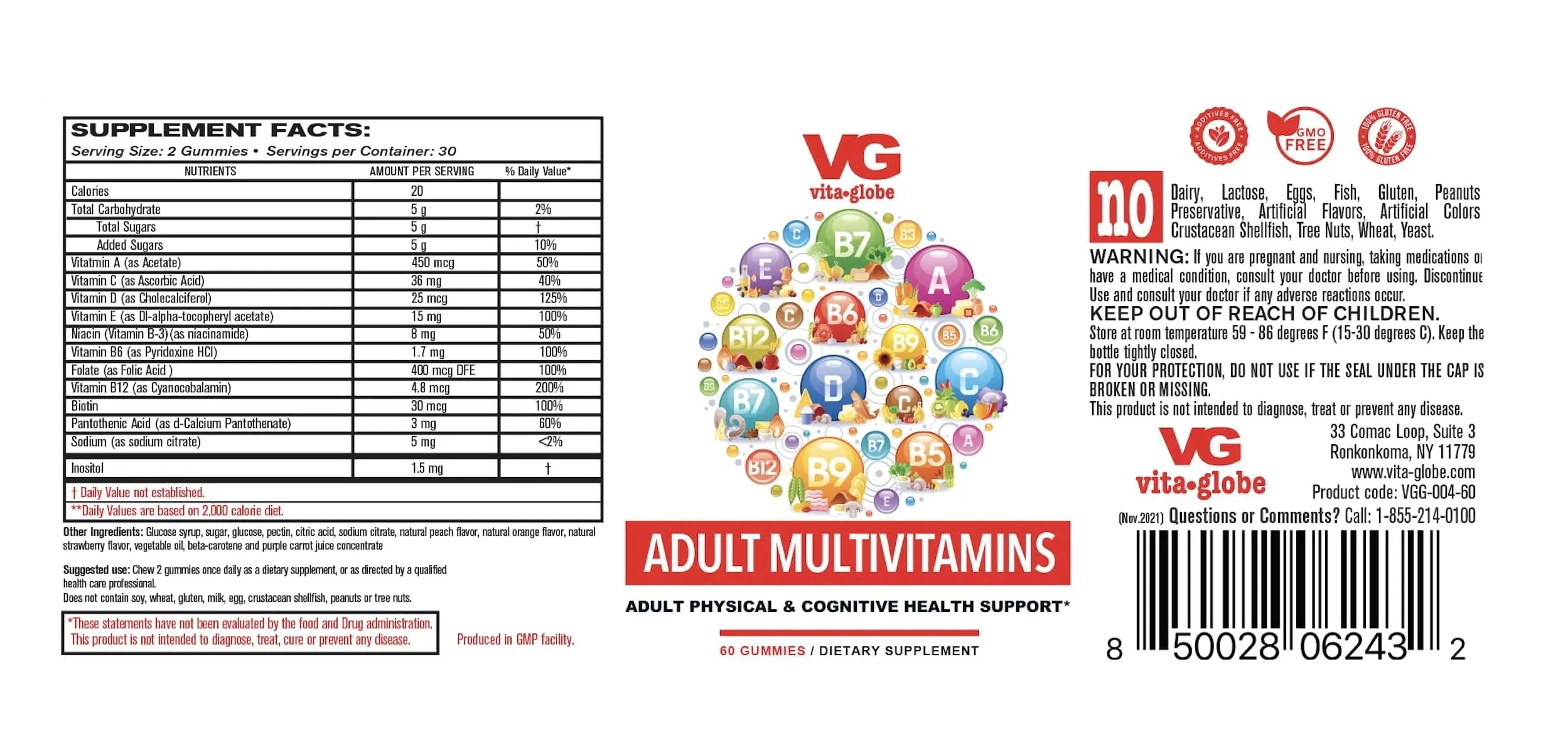 VITA GLOBE Adult Multivitamin Gummies – with Vitamins C, D, E, B6, B12, Folate & Biotin | Daily Multivitamin Supplement for Energy VITA GLOBE uk supplements